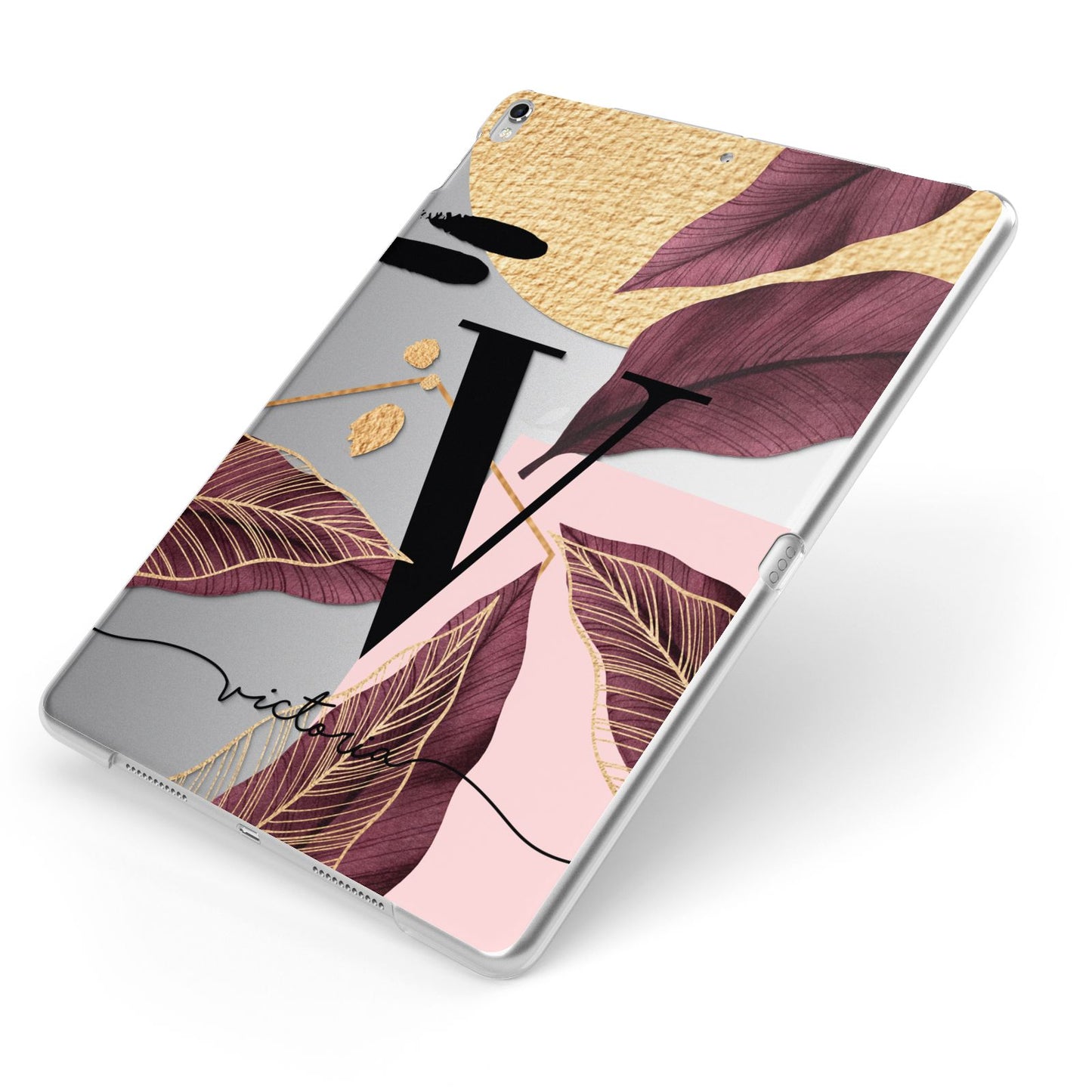 Monogram Tropical Leaves Apple iPad Case on Silver iPad Side View