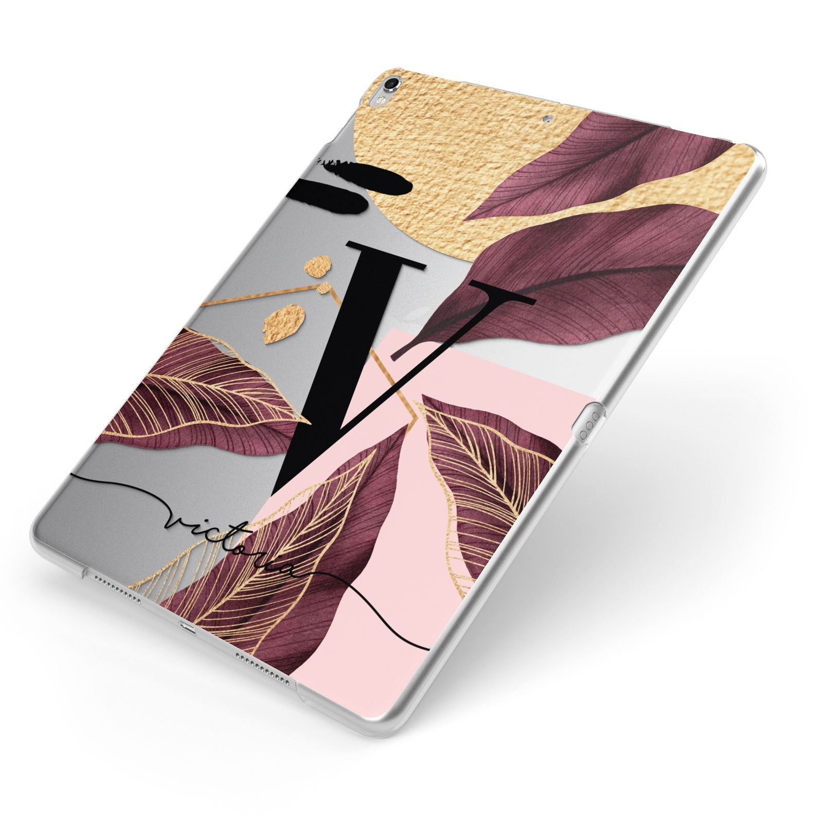 Monogram Tropical Leaves Apple iPad Case on Silver iPad Side View