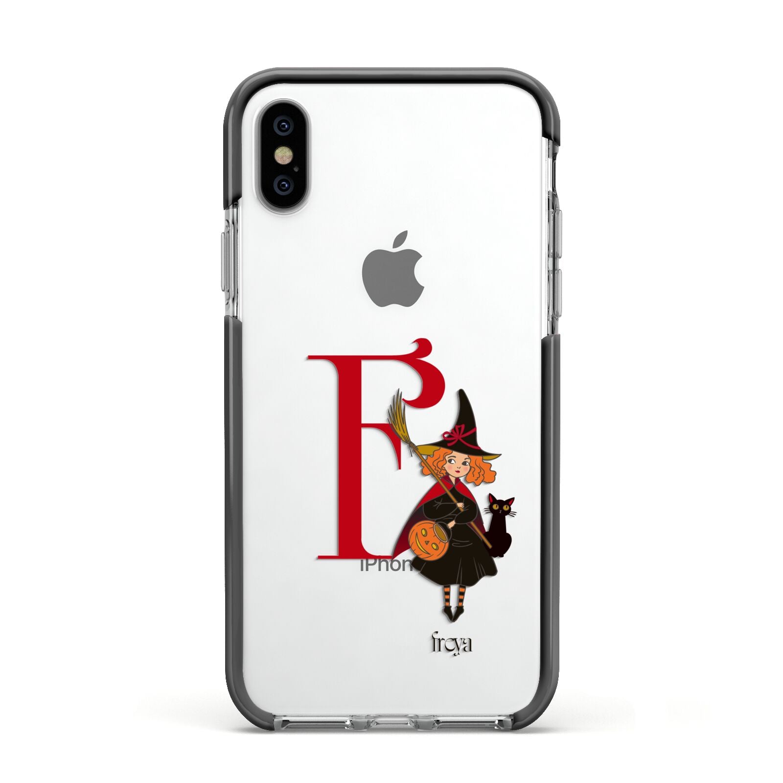 Monogram Witch Apple iPhone Xs Impact Case Black Edge on Silver Phone