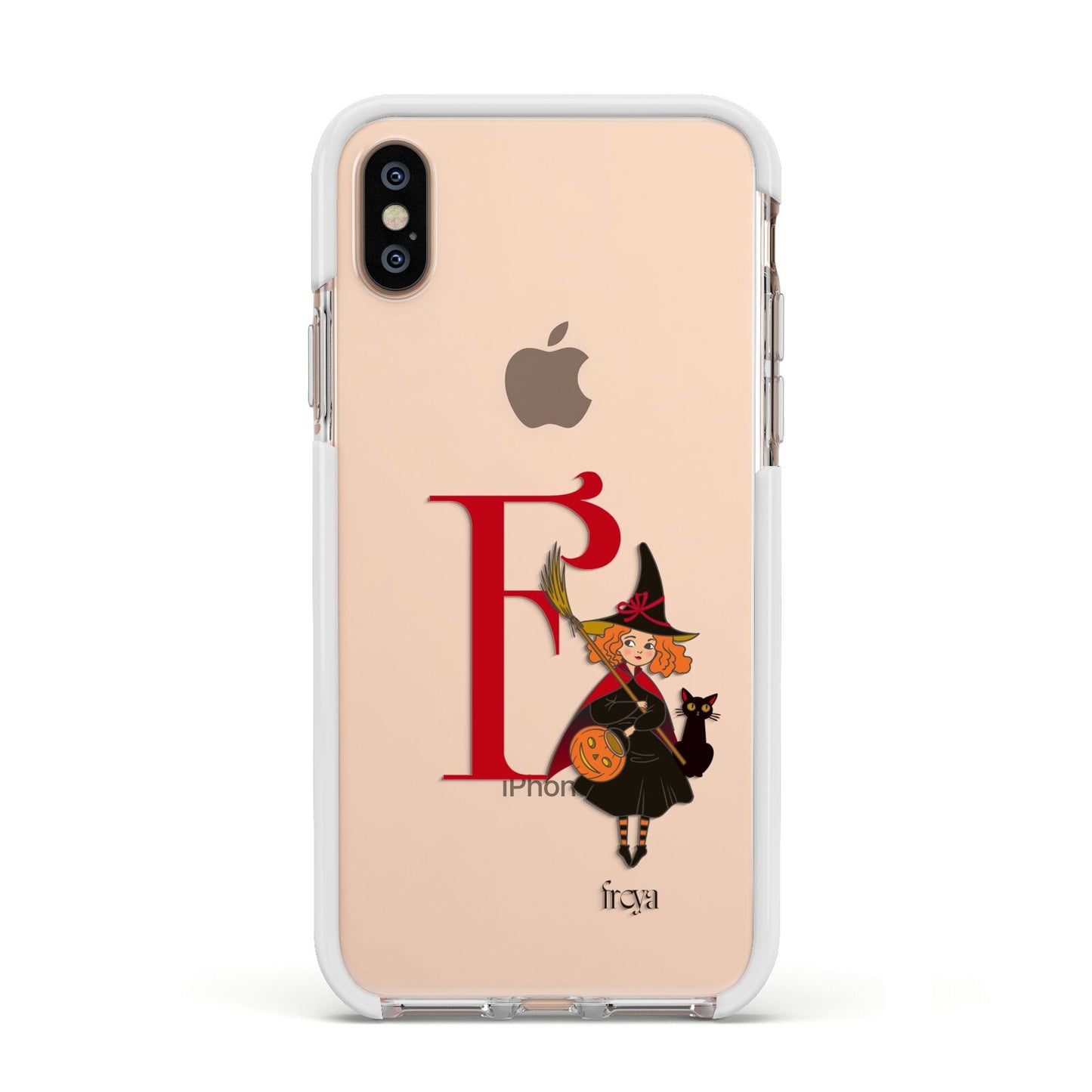 Monogram Witch Apple iPhone Xs Impact Case White Edge on Gold Phone