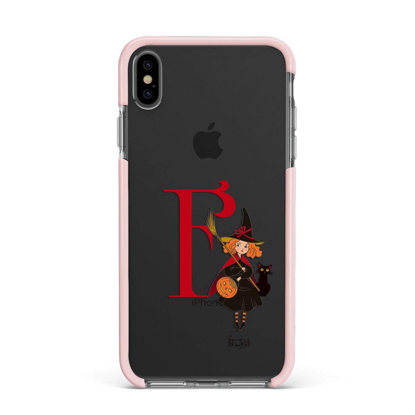 Monogram Witch Apple iPhone Xs Max Impact Case Pink Edge on Black Phone