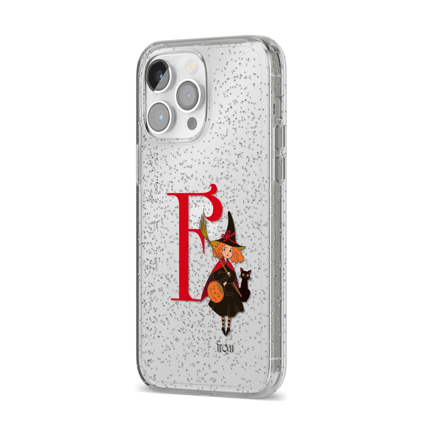 Monogram Witch iPhone 14 Pro Max Glitter Tough Case Silver Angled Image