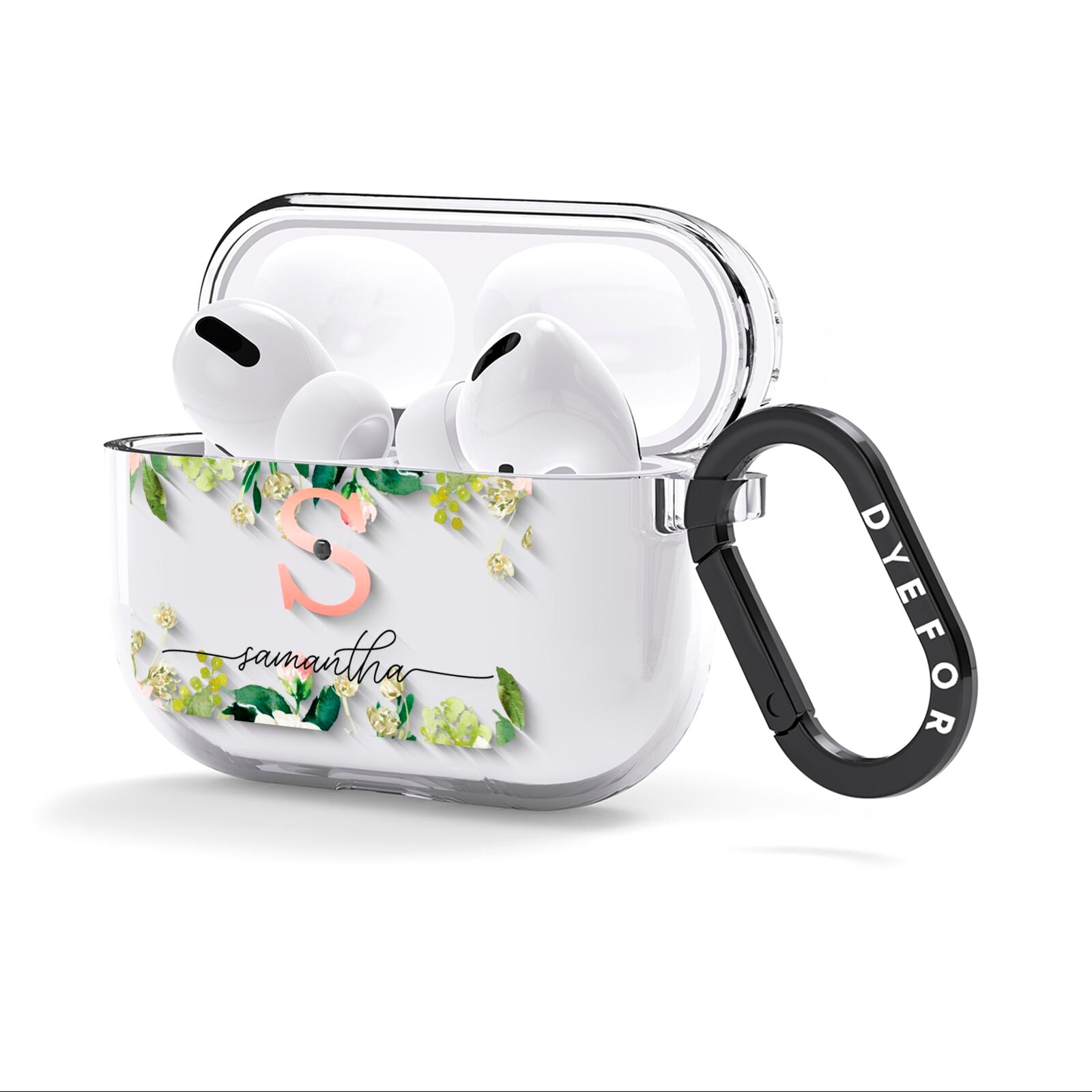 Monogrammed Floral Roses AirPods Clear Case 3rd Gen Side Image