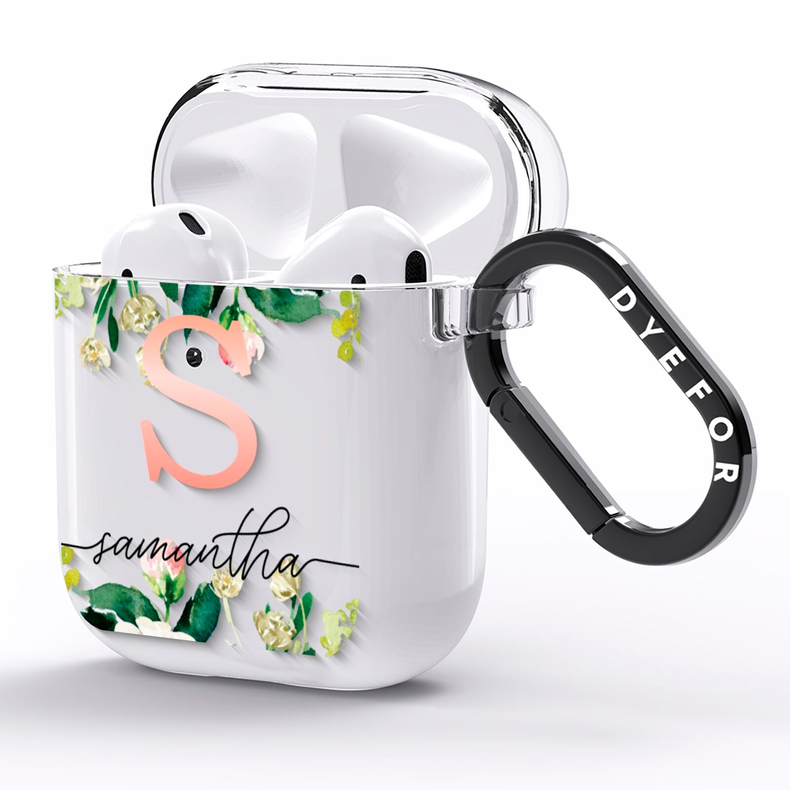 Monogrammed Floral Roses AirPods Clear Case Side Image