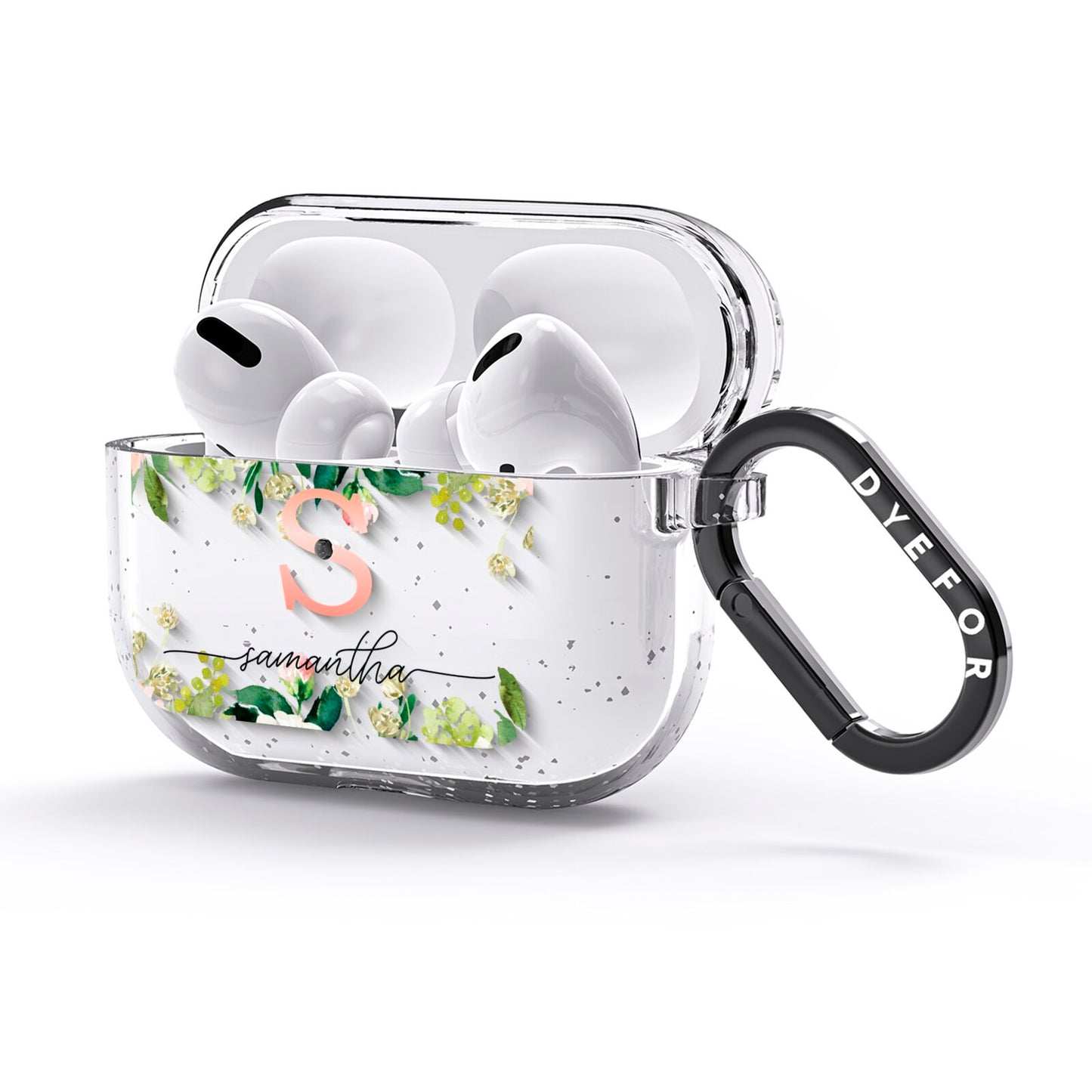 Monogrammed Floral Roses AirPods Glitter Case 3rd Gen Side Image