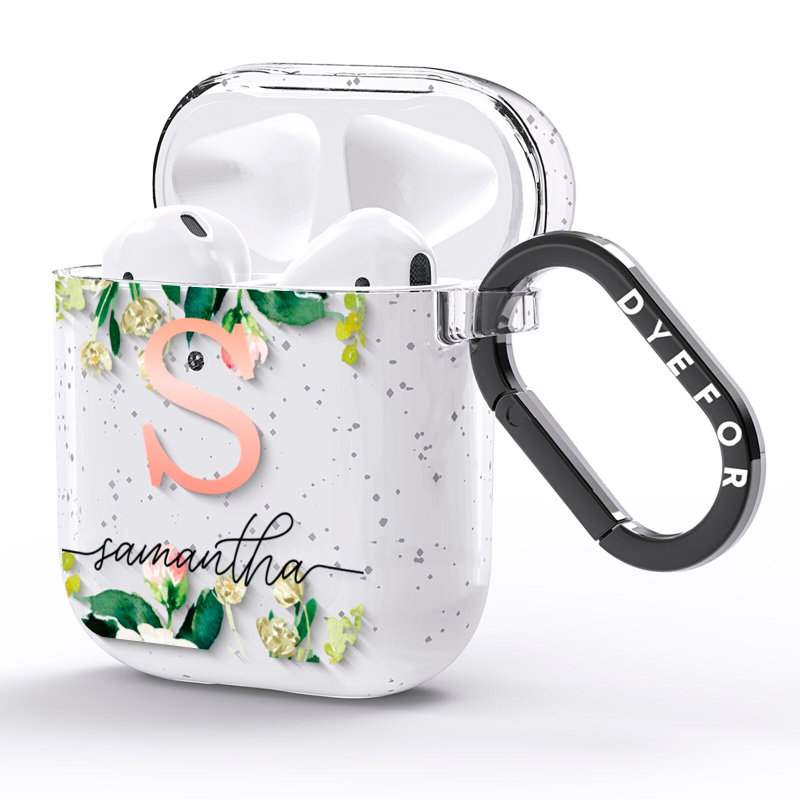 Monogrammed Floral Roses AirPods Glitter Case Side Image