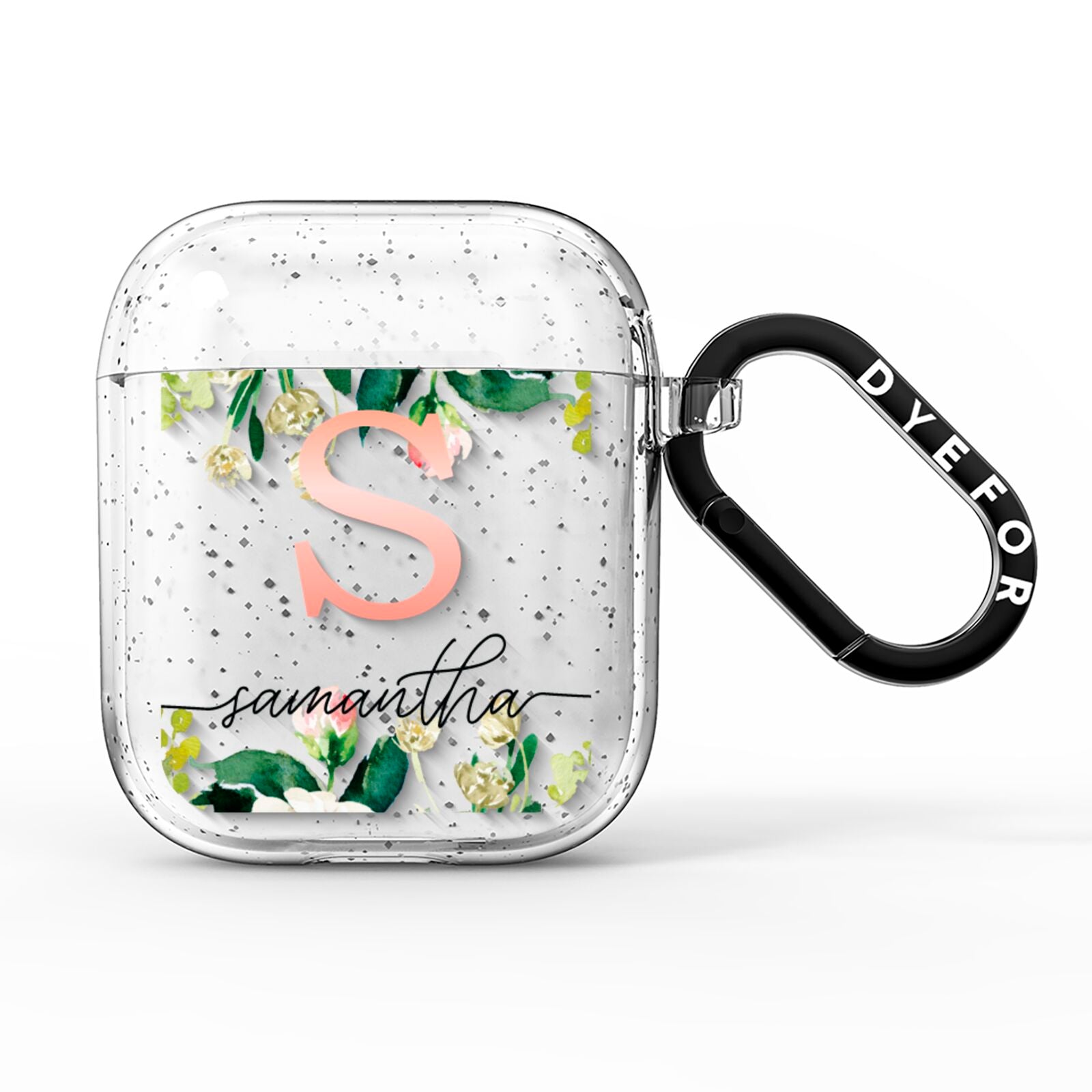 Monogrammed Floral Roses AirPods Glitter Case