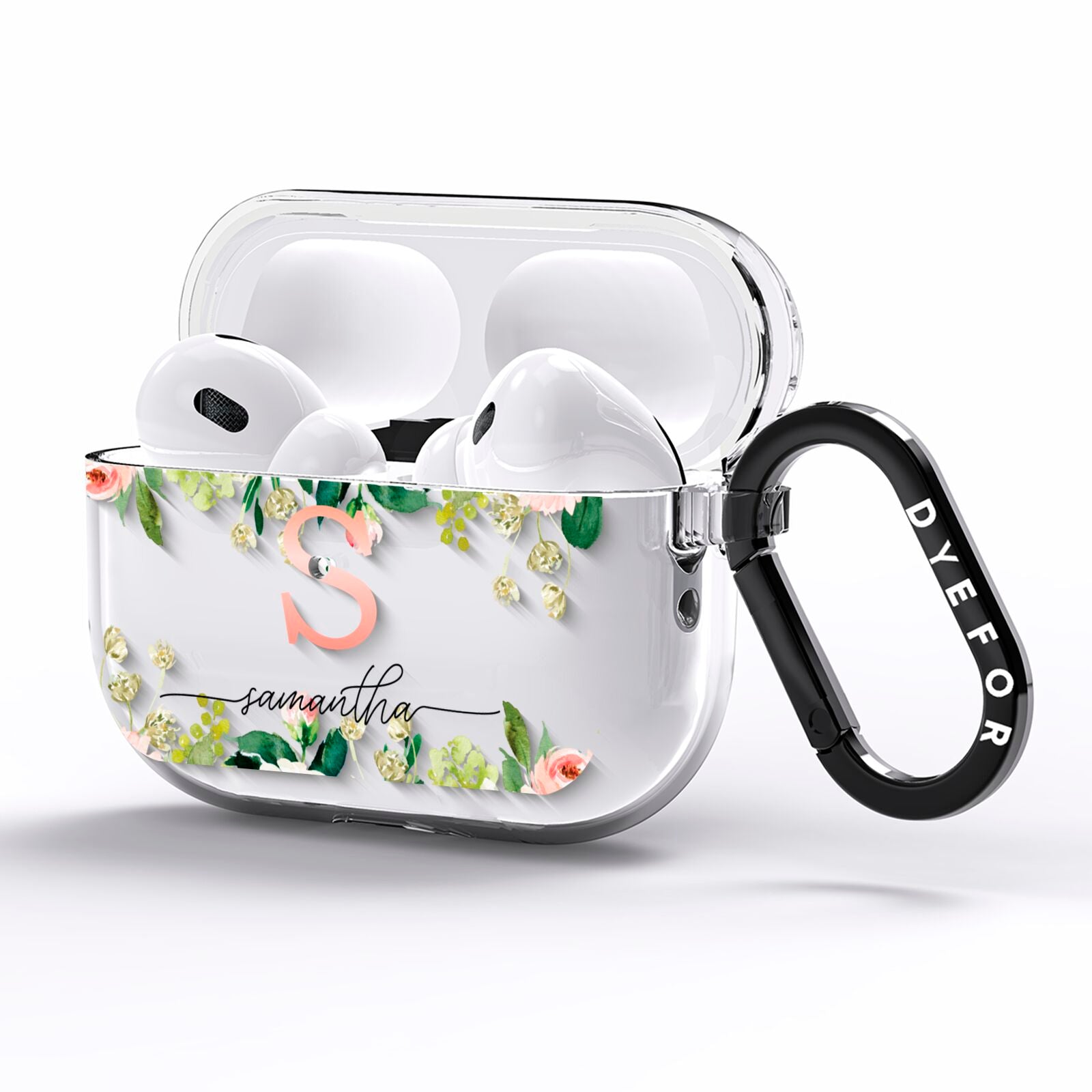 Monogrammed Floral Roses AirPods Pro Clear Case Side Image