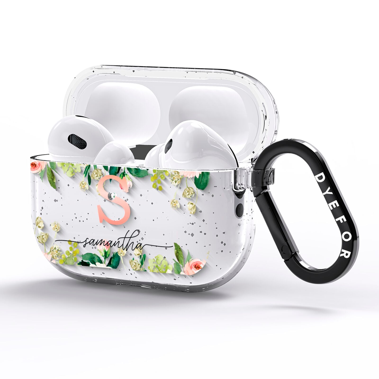 Monogrammed Floral Roses AirPods Pro Glitter Case Side Image