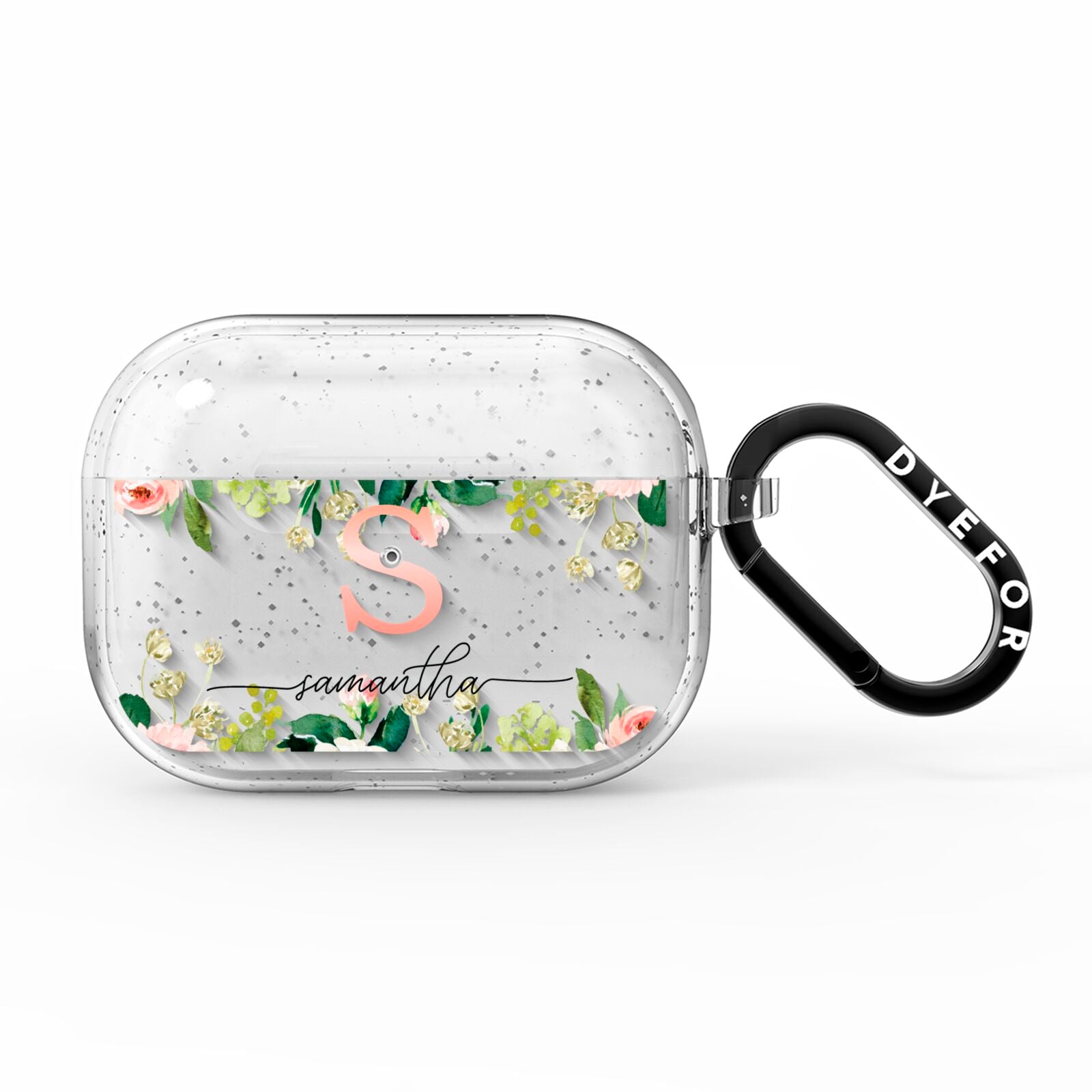 Monogrammed Floral Roses AirPods Pro Glitter Case