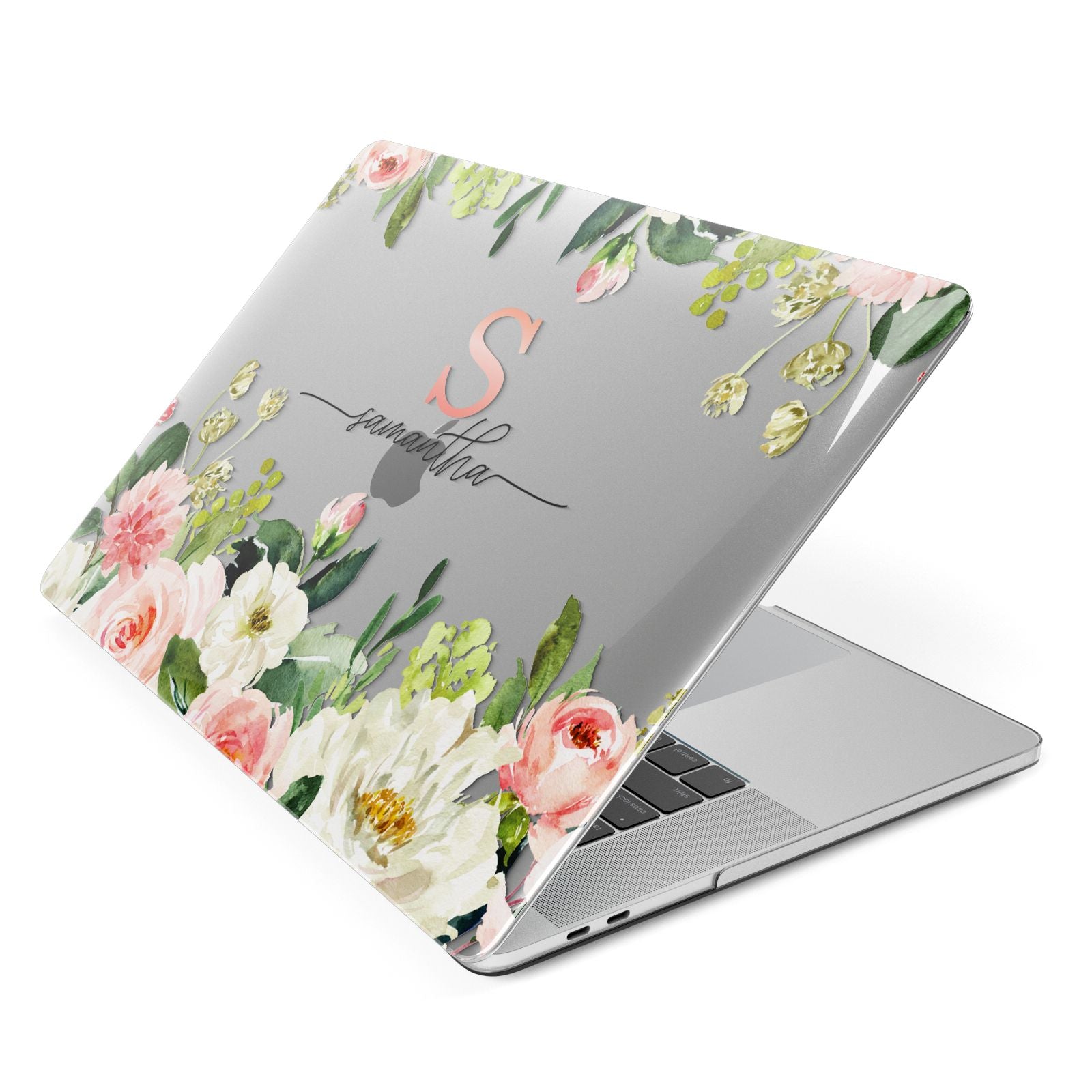 Monogrammed Floral Roses Apple MacBook Case Side View