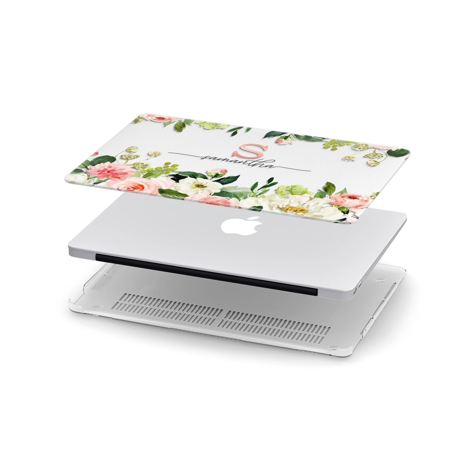 Monogrammed Floral Roses Apple MacBook Case in Detail