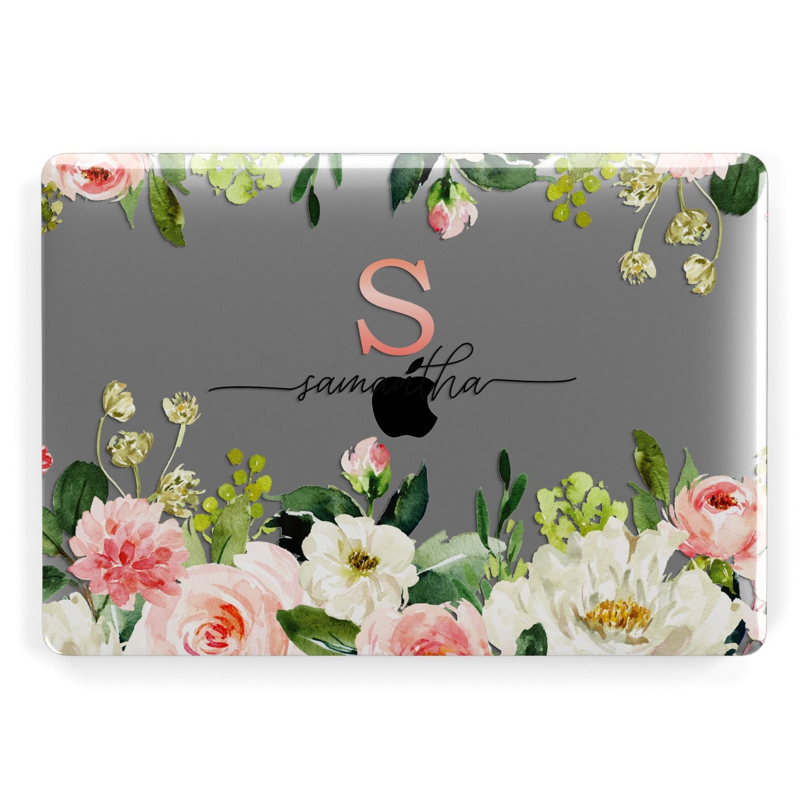 Monogrammed Floral Roses Apple MacBook Case