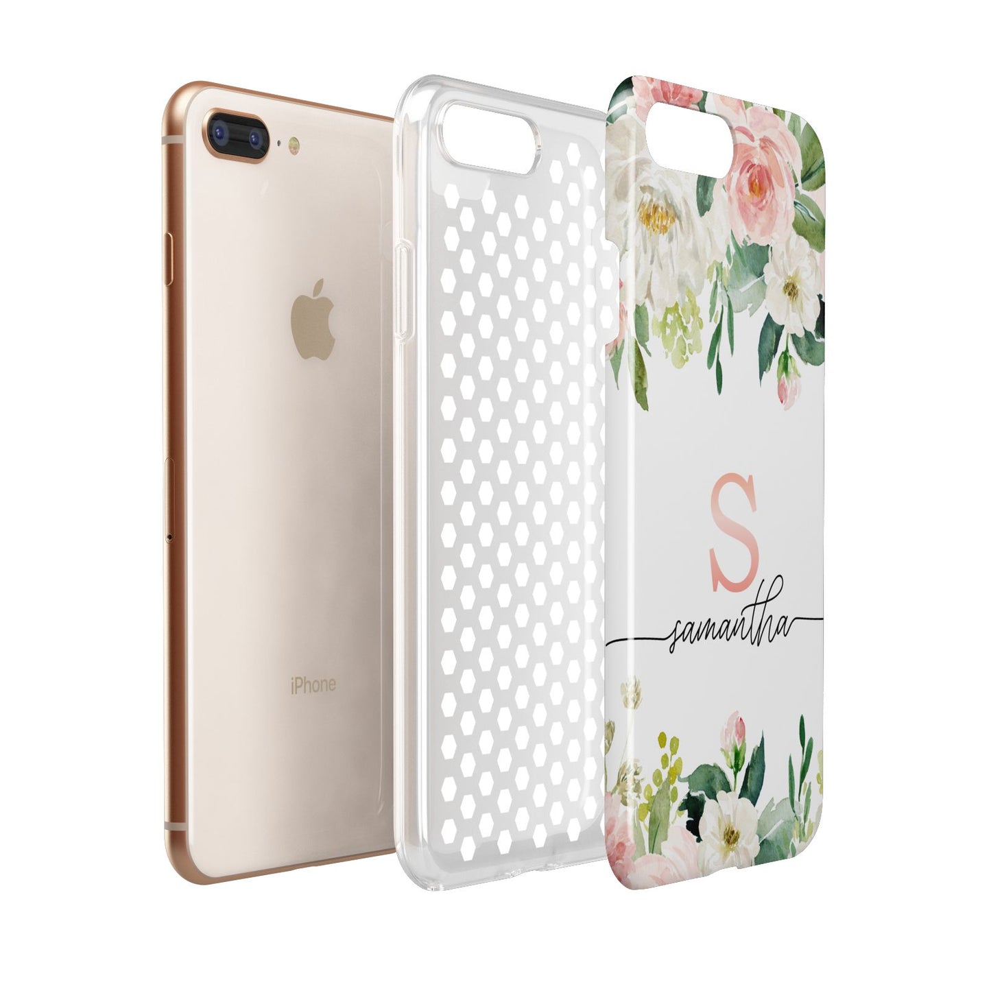 Monogrammed Floral Roses Apple iPhone 7 8 Plus 3D Tough Case Expanded View