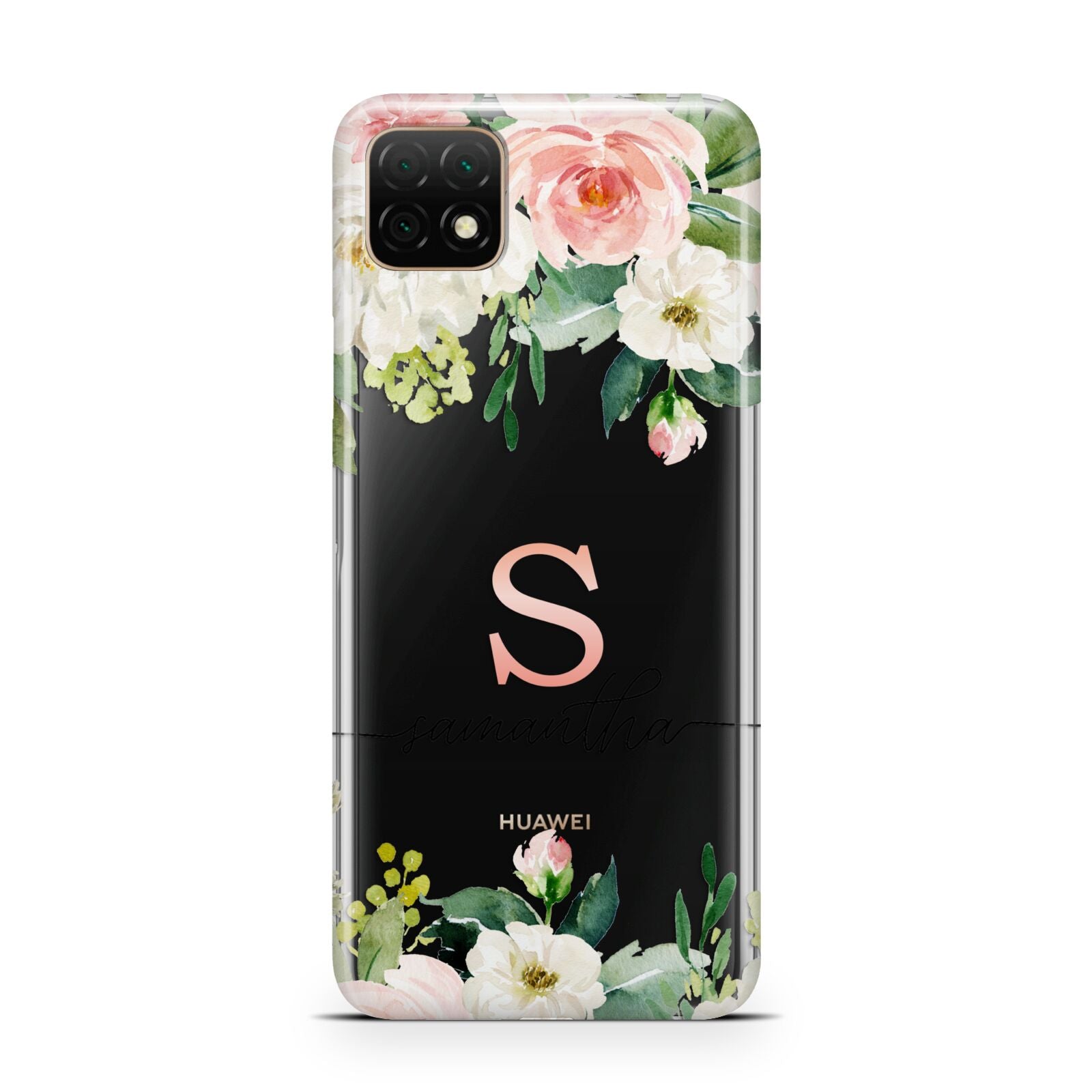 Monogrammed Floral Roses Huawei Enjoy 20 Phone Case