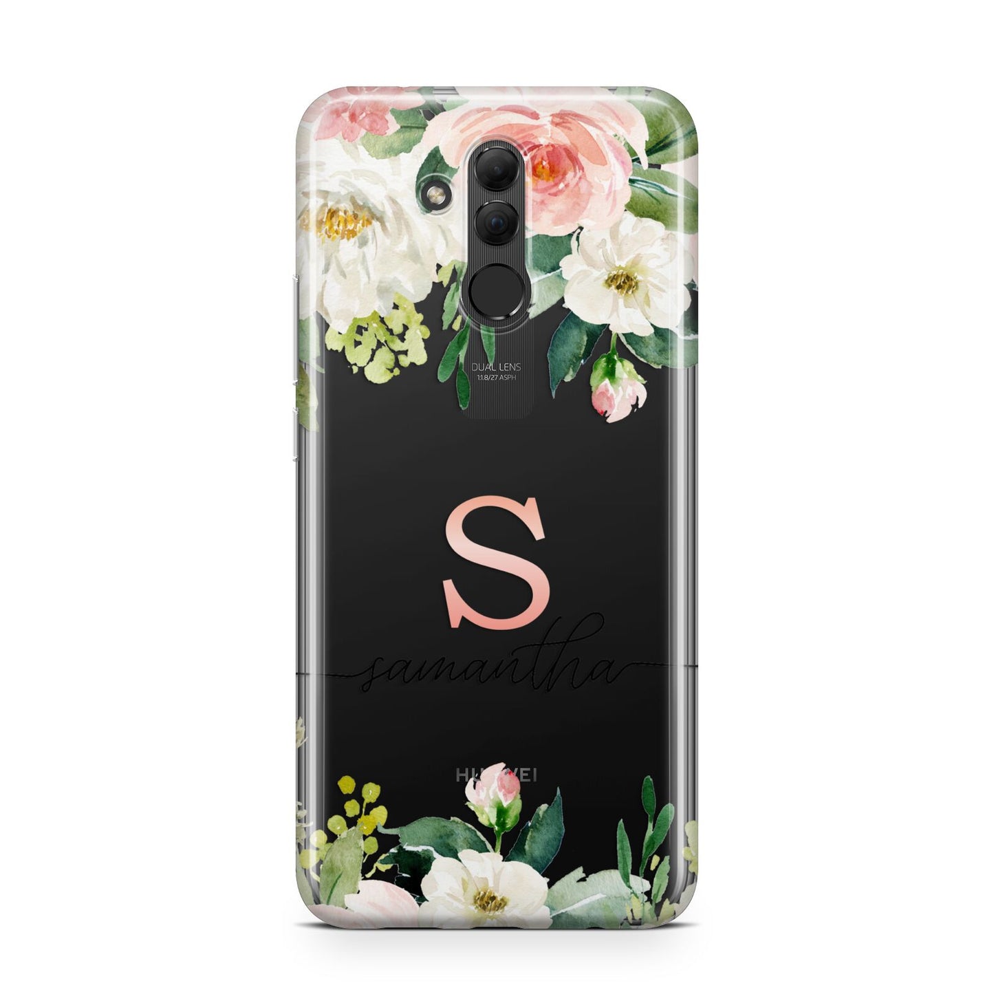 Monogrammed Floral Roses Huawei Mate 20 Lite