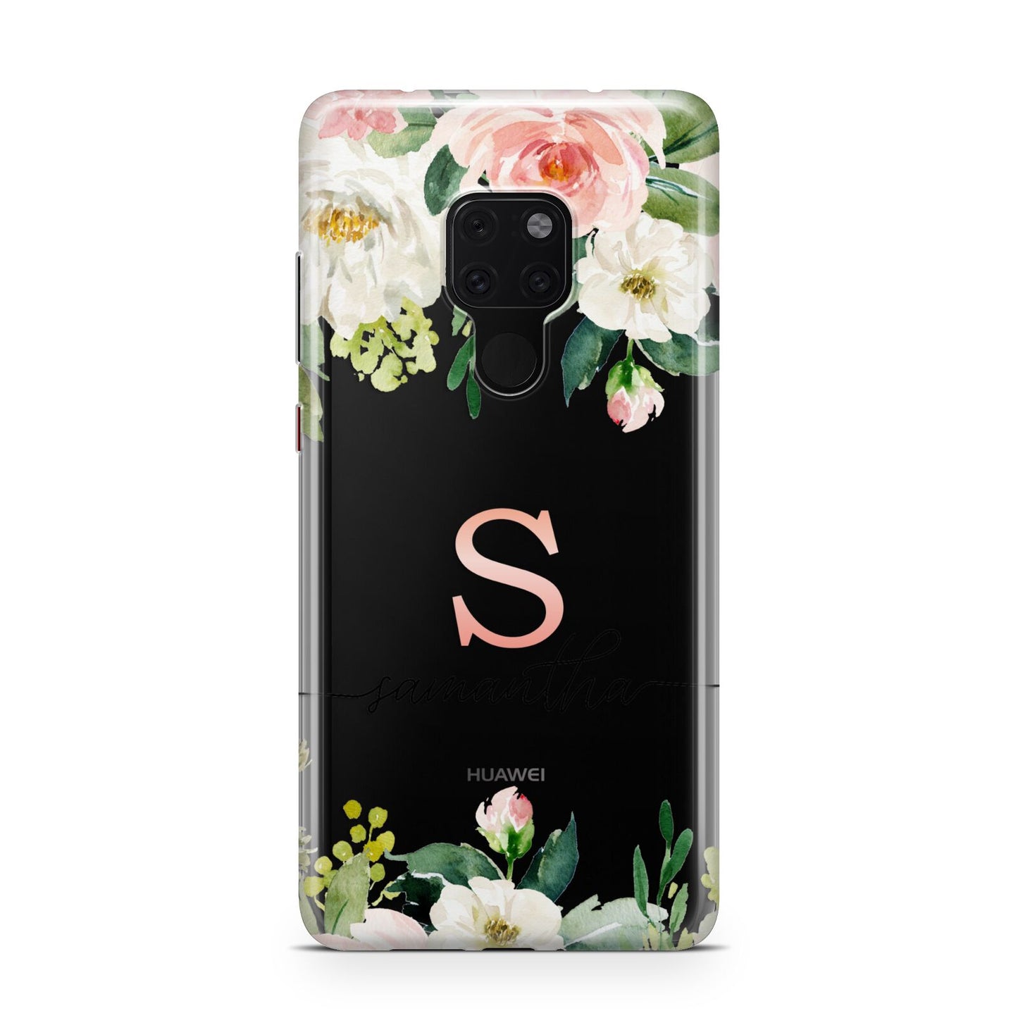 Monogrammed Floral Roses Huawei Mate 20 Phone Case