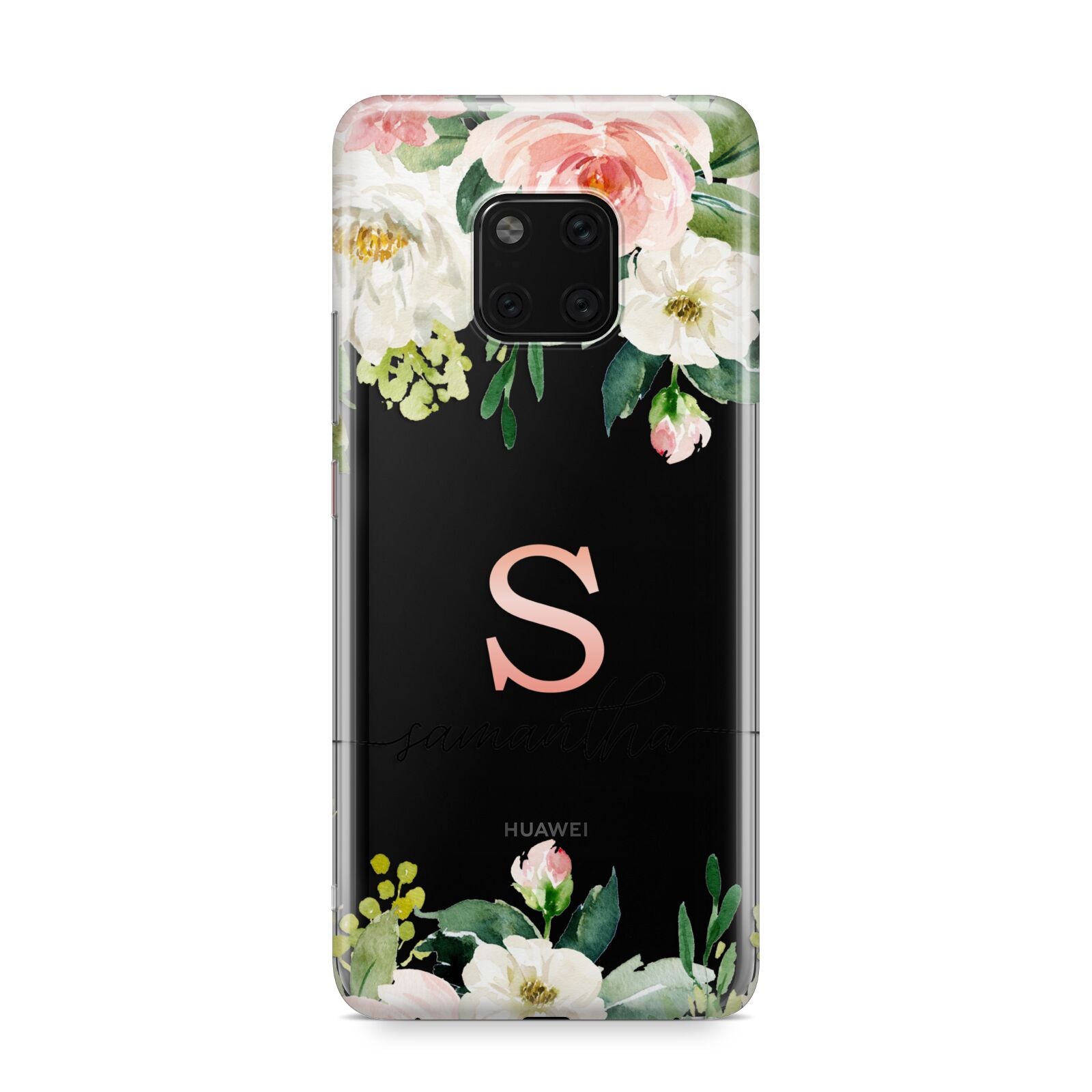 Monogrammed Floral Roses Huawei Mate 20 Pro Phone Case