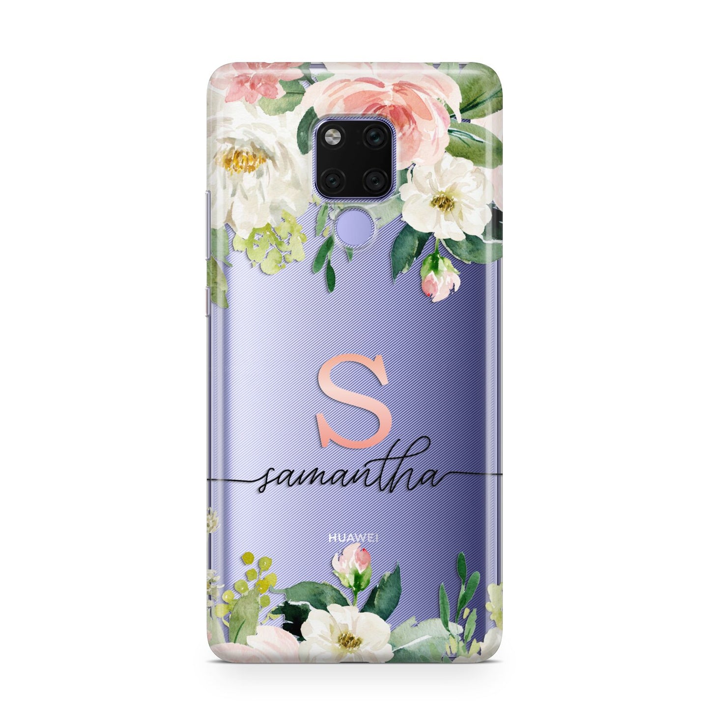 Monogrammed Floral Roses Huawei Mate 20X Phone Case