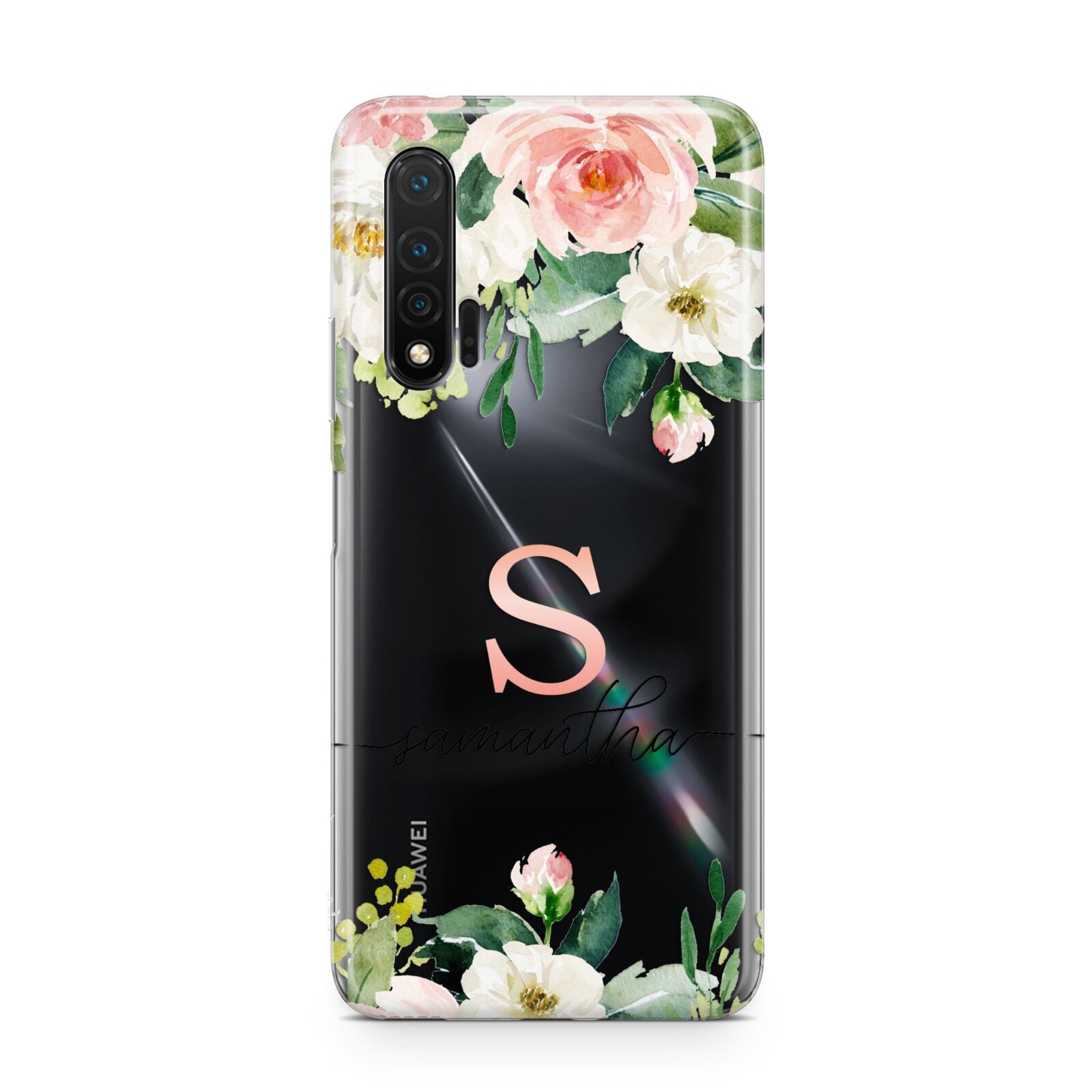 Monogrammed Floral Roses Huawei Nova 6 Phone Case