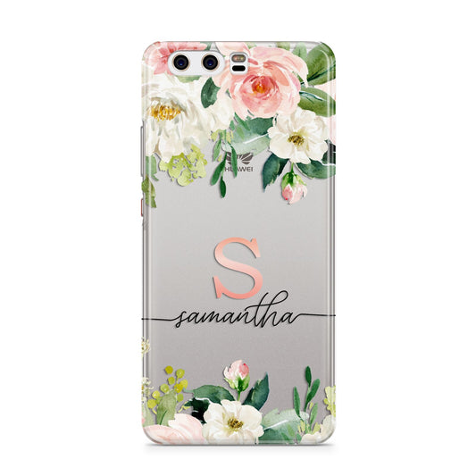 Monogrammed Floral Roses Huawei P10 Phone Case