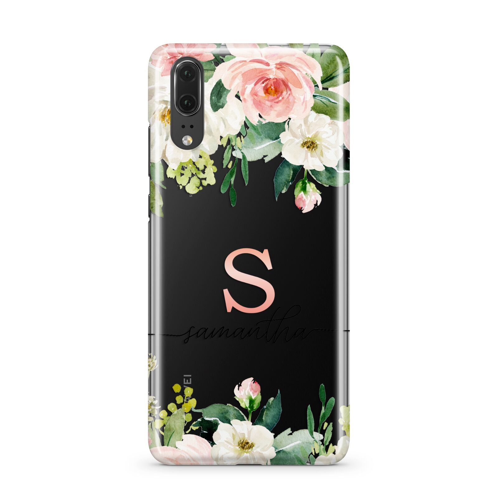 Monogrammed Floral Roses Huawei P20 Phone Case