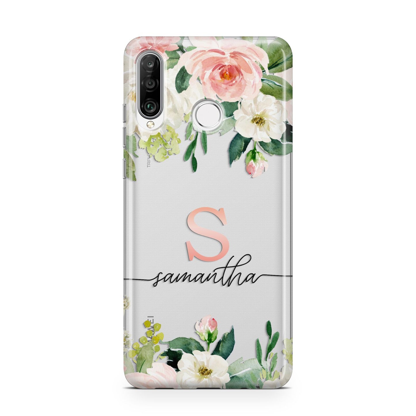 Monogrammed Floral Roses Huawei P30 Lite Phone Case