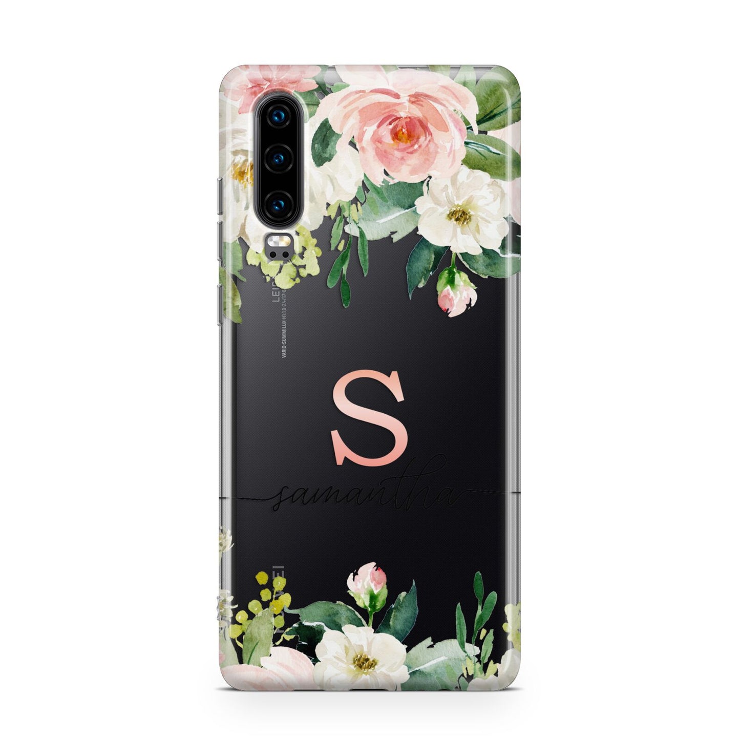 Monogrammed Floral Roses Huawei P30 Phone Case