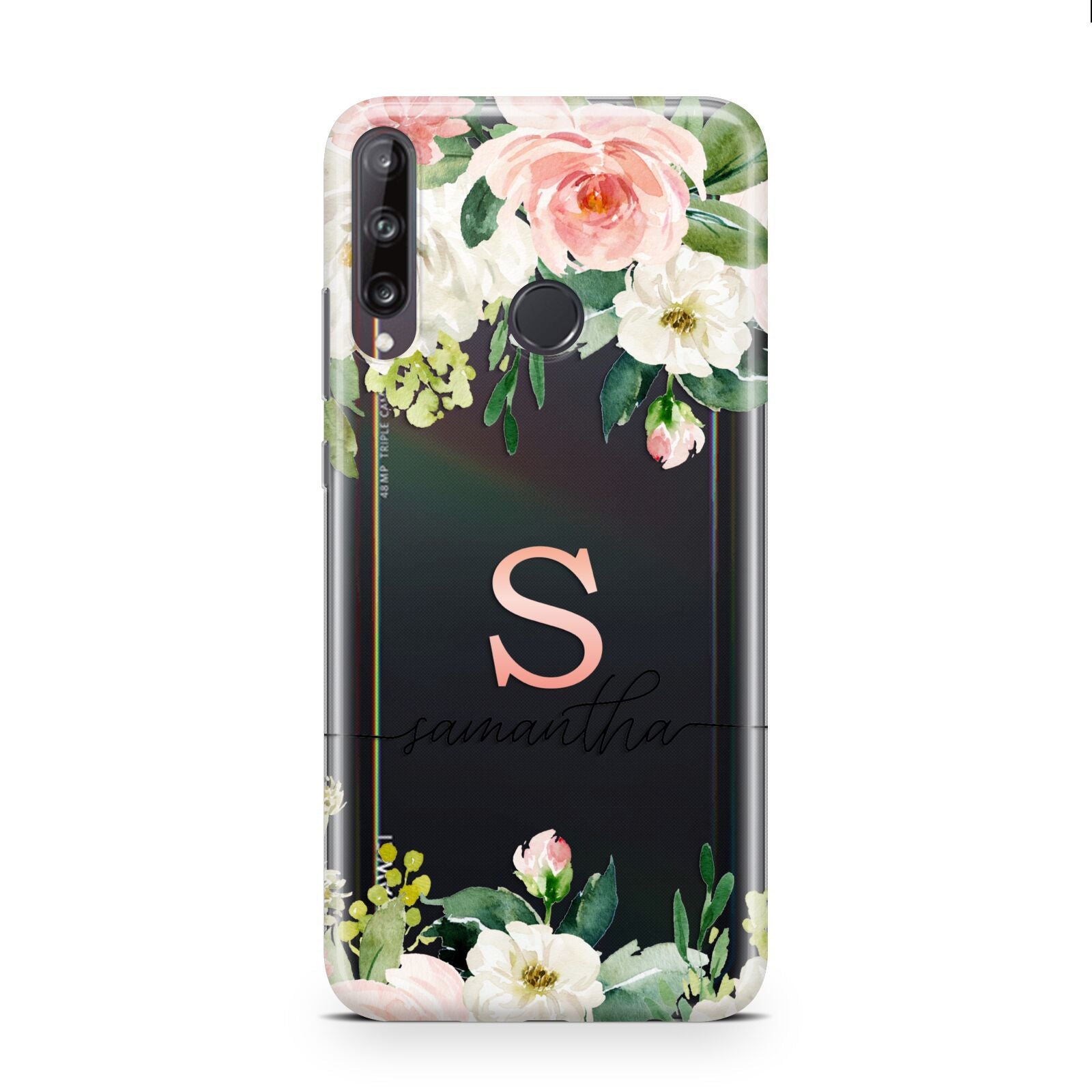 Monogrammed Floral Roses Huawei P40 Lite E Phone Case