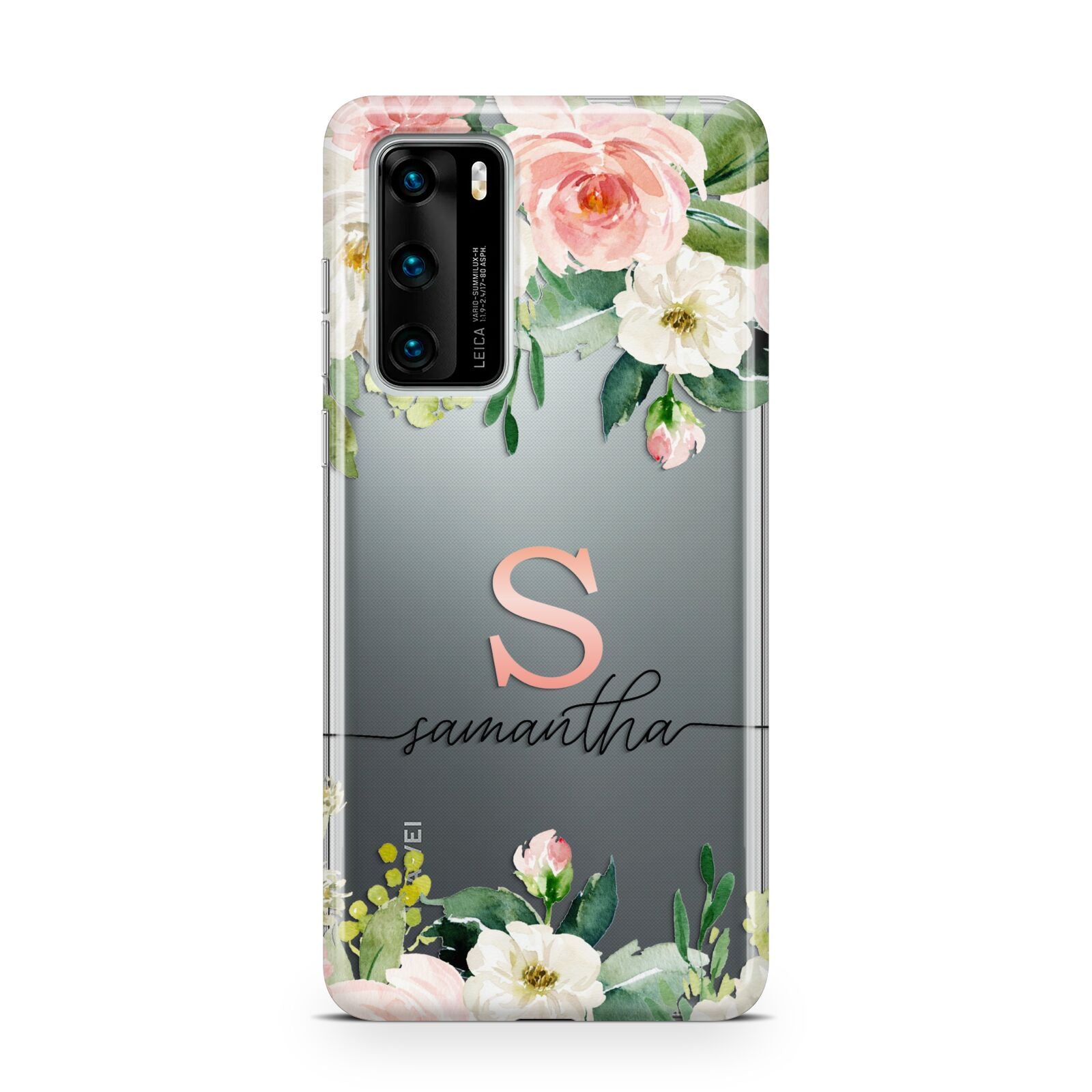 Monogrammed Floral Roses Huawei P40 Phone Case