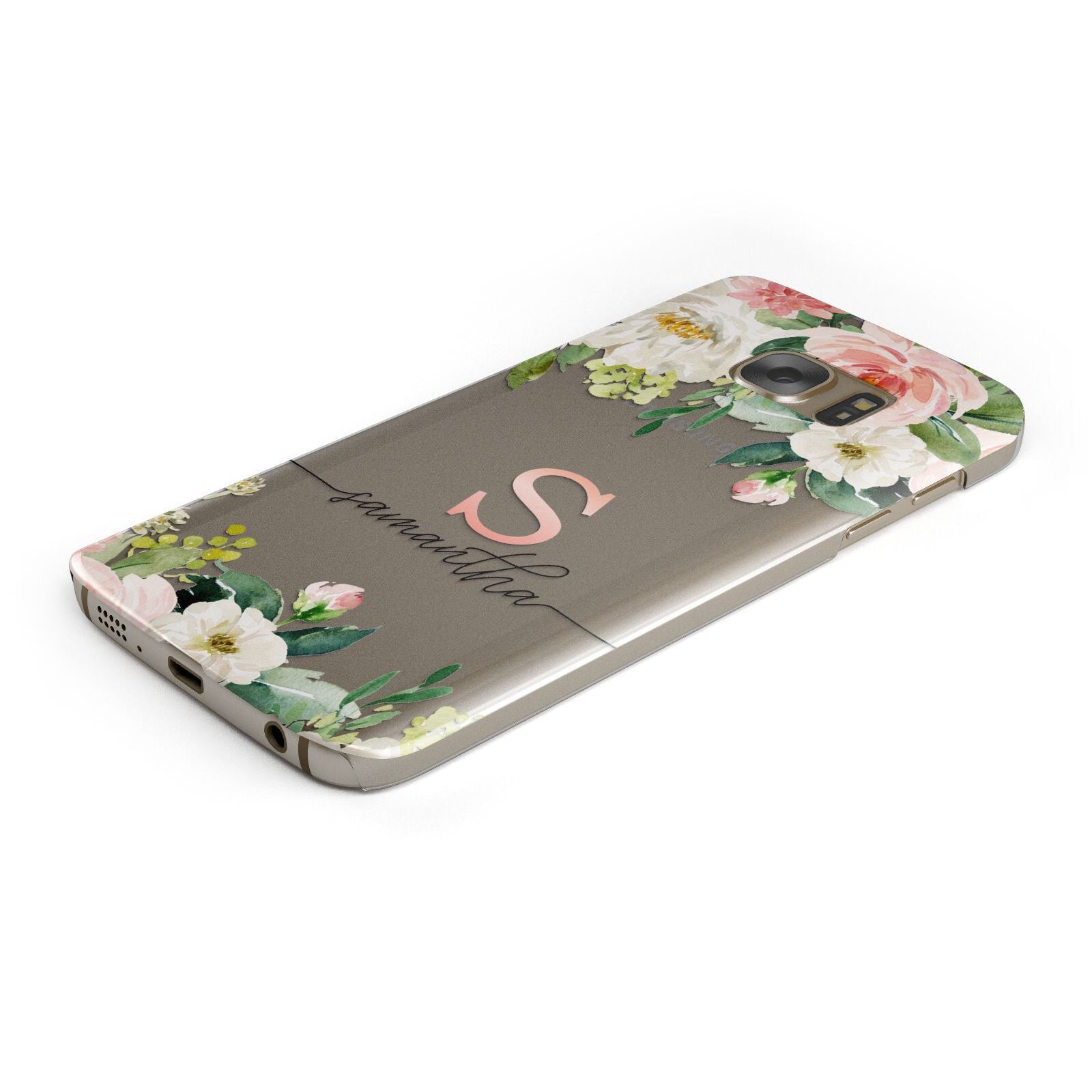 Monogrammed Floral Roses Protective Samsung Galaxy Case Angled Image