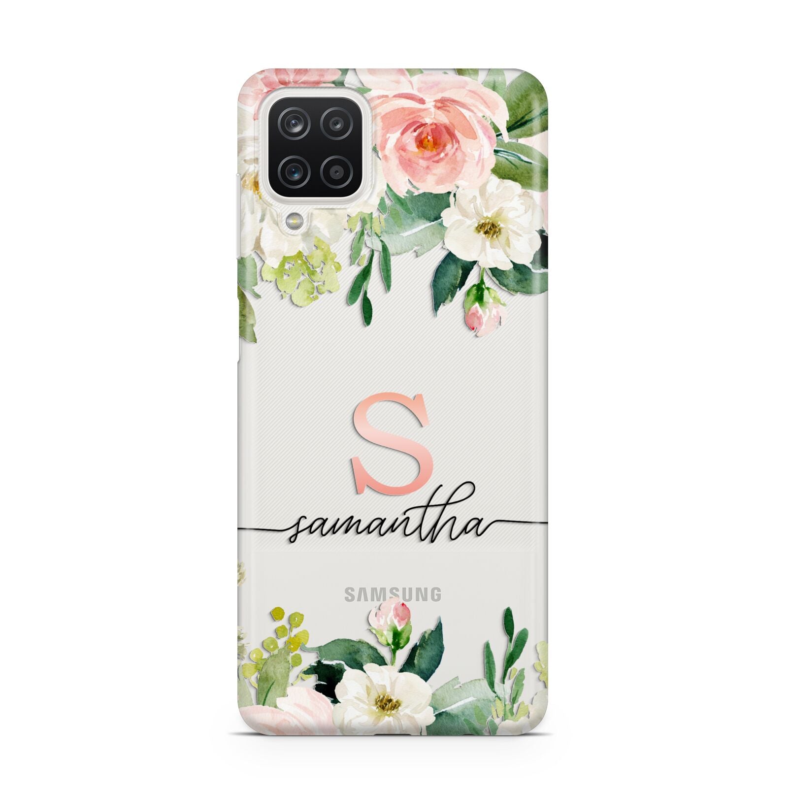 Monogrammed Floral Roses Samsung A12 Case