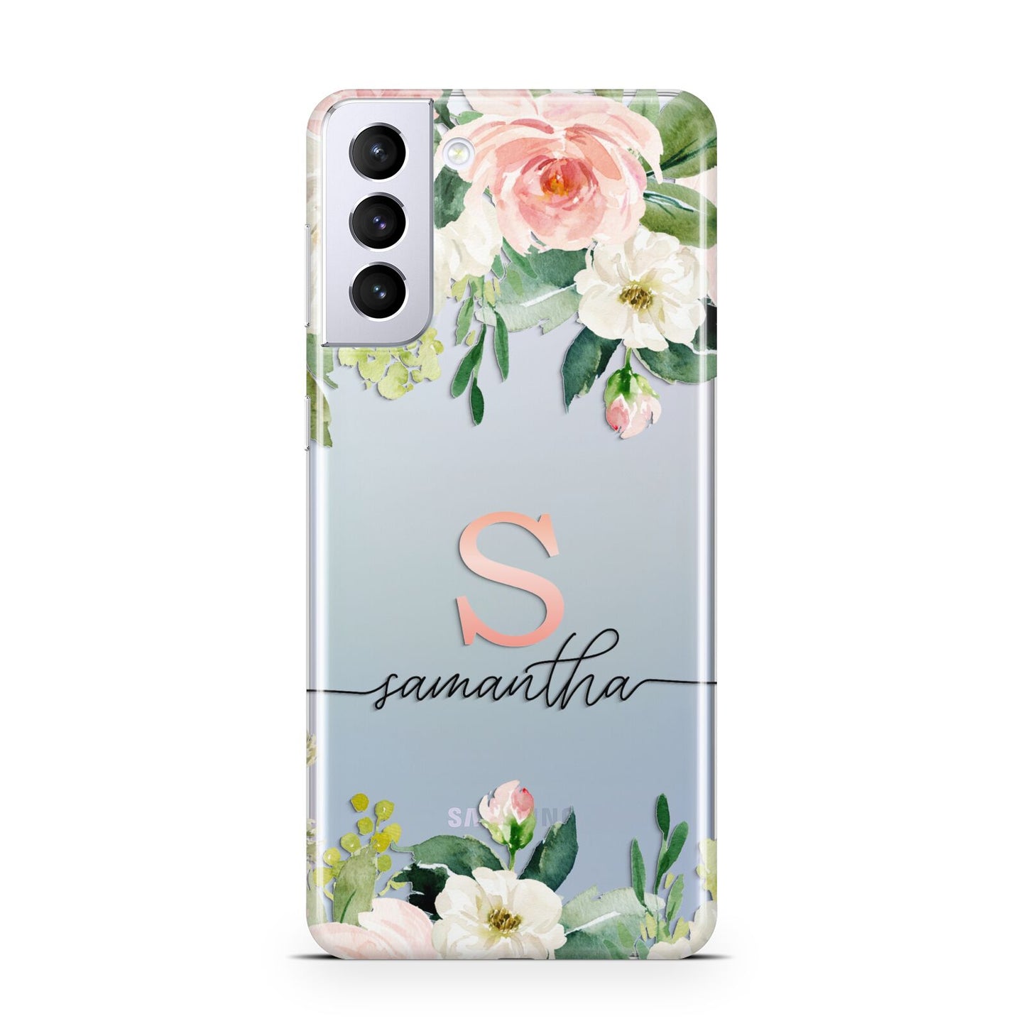 Monogrammed Floral Roses Samsung S21 Plus Case