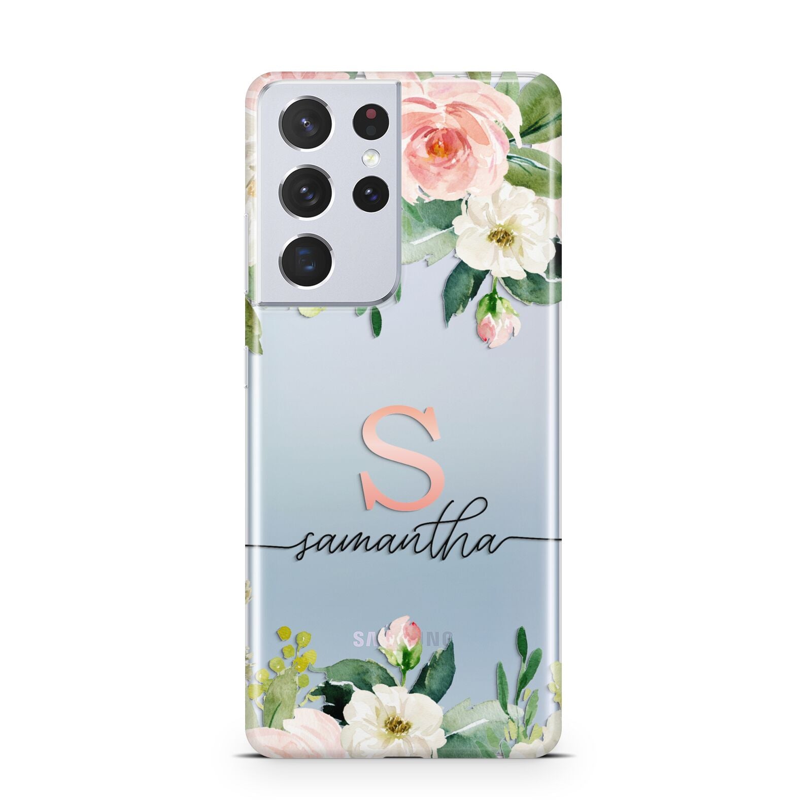 Monogrammed Floral Roses Samsung S21 Ultra Case