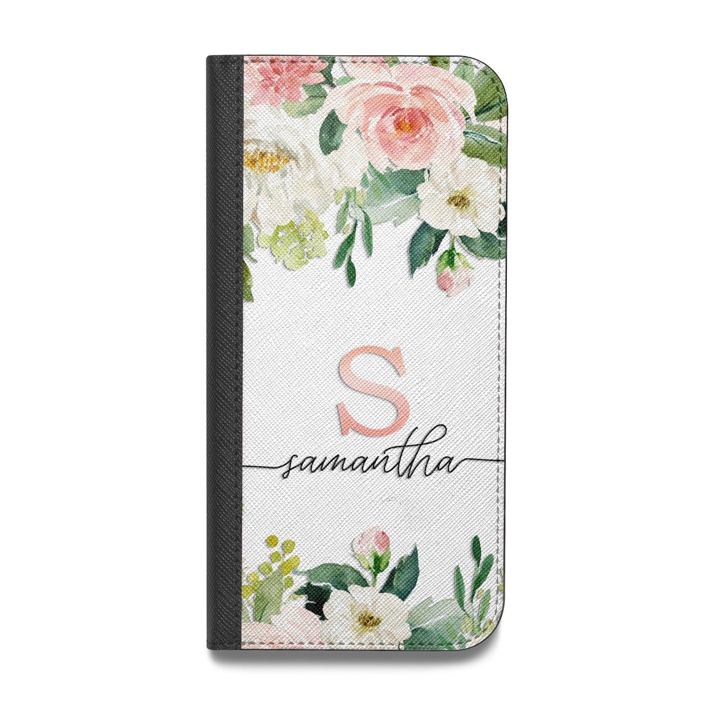 Monogrammed Floral Roses Vegan Leather Flip iPhone Case