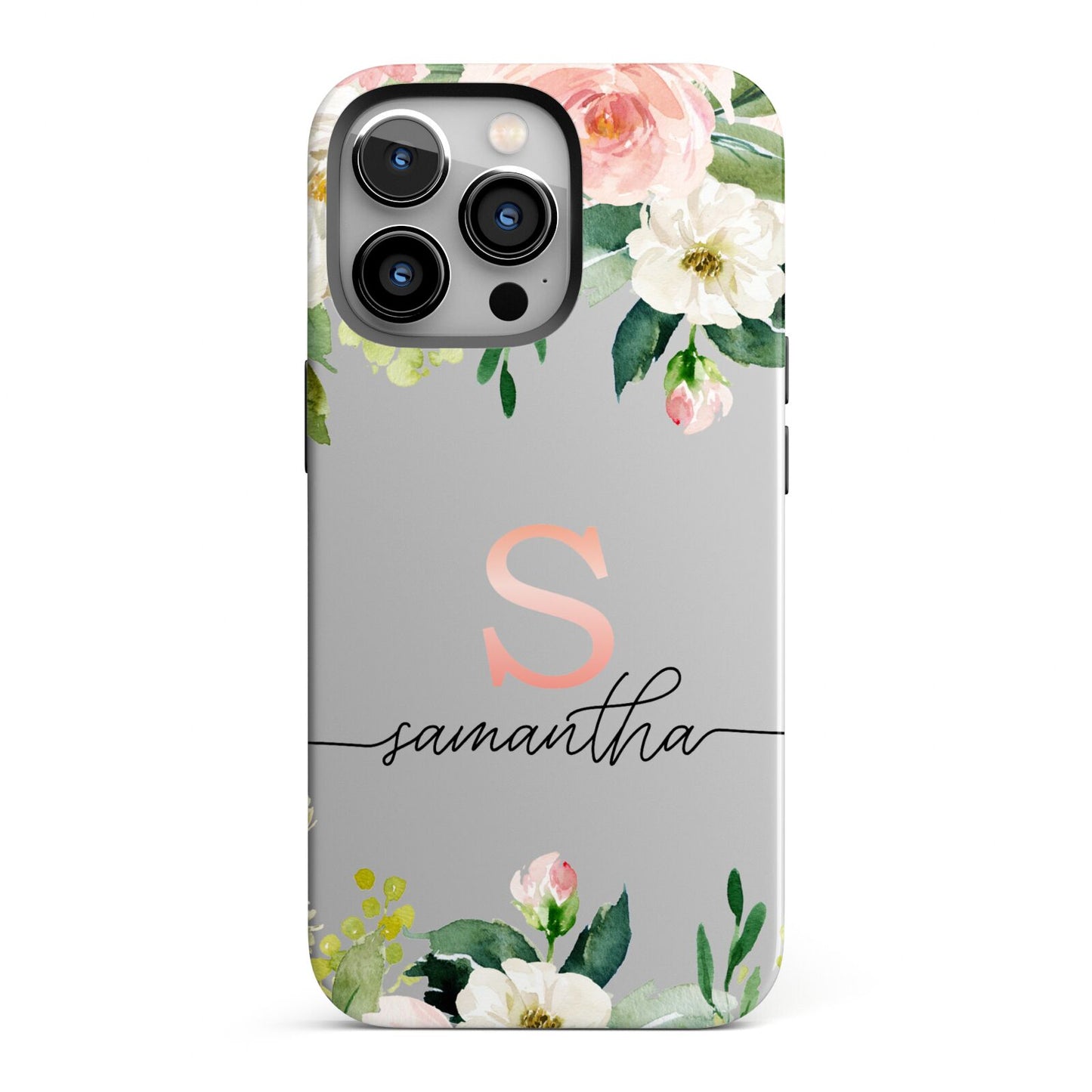 Monogrammed Floral Roses iPhone 13 Pro Full Wrap 3D Tough Case