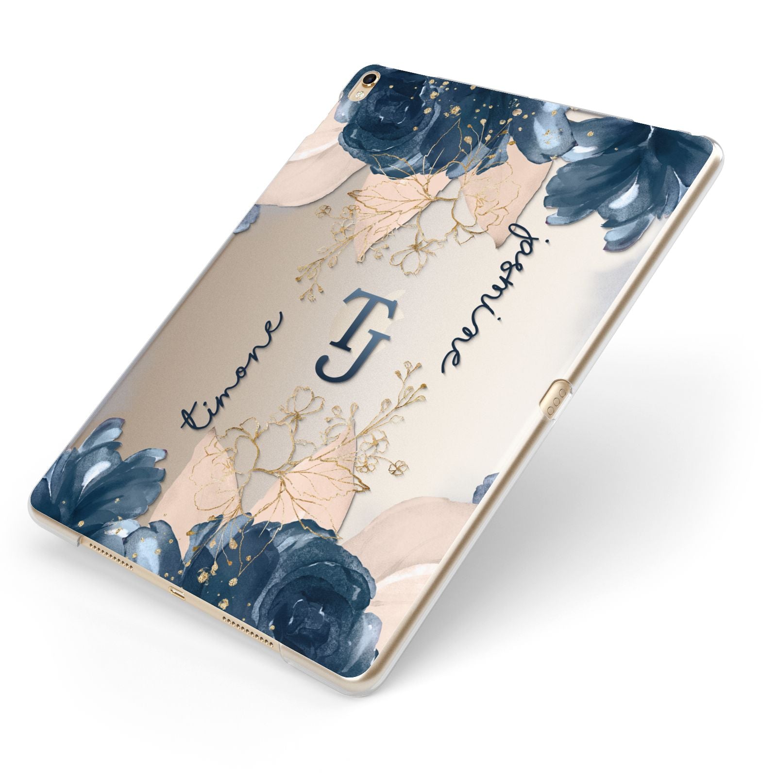 Monogrammed Florals Apple iPad Case on Gold iPad Side View