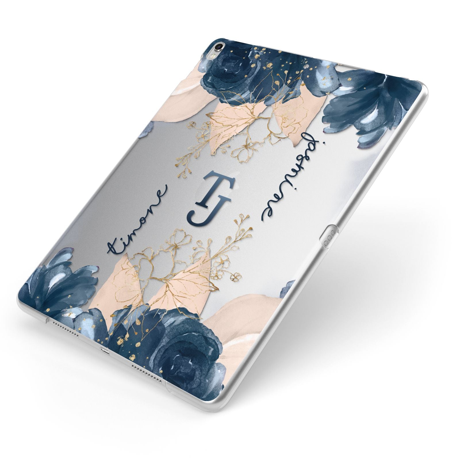 Monogrammed Florals Apple iPad Case on Silver iPad Side View