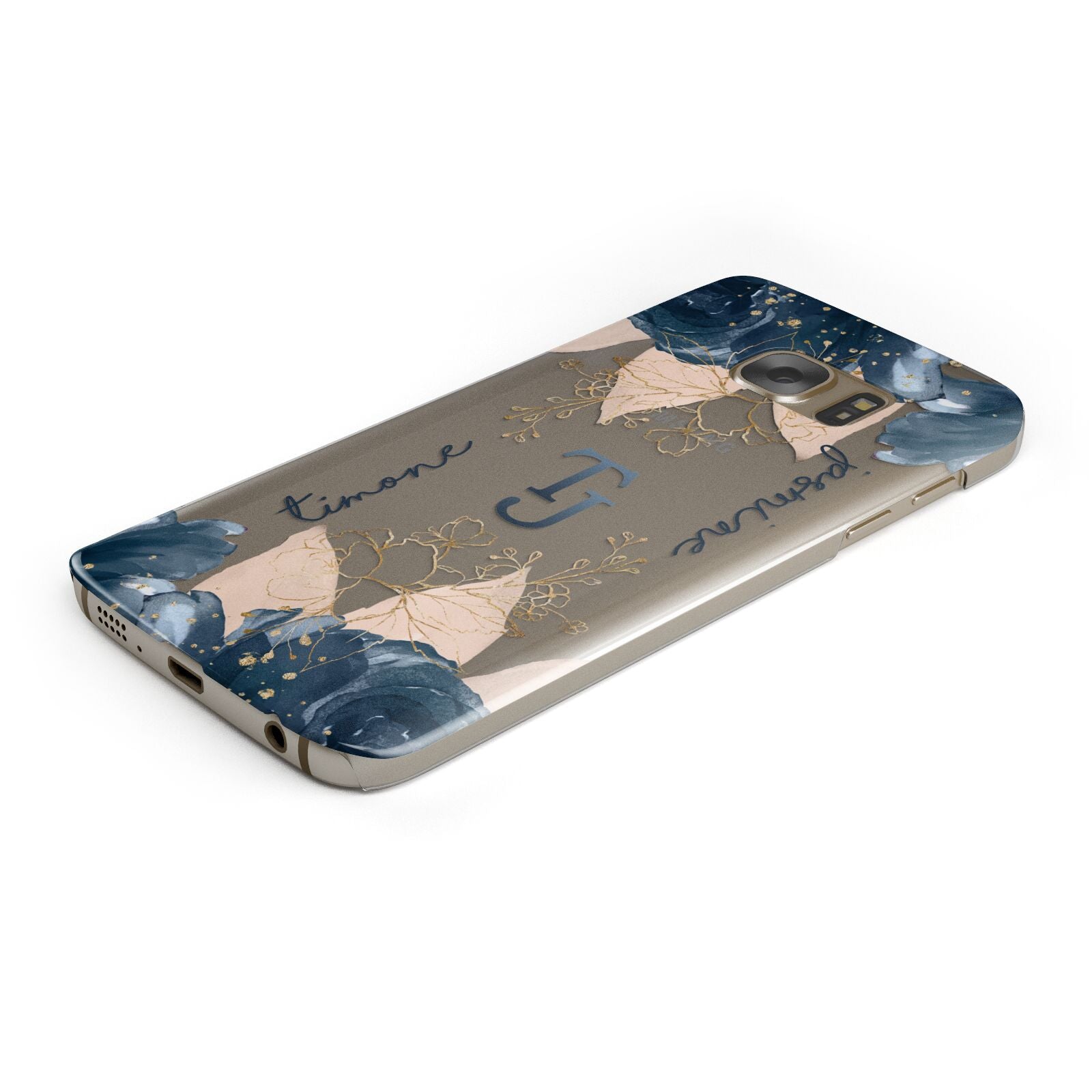 Monogrammed Florals Protective Samsung Galaxy Case Angled Image