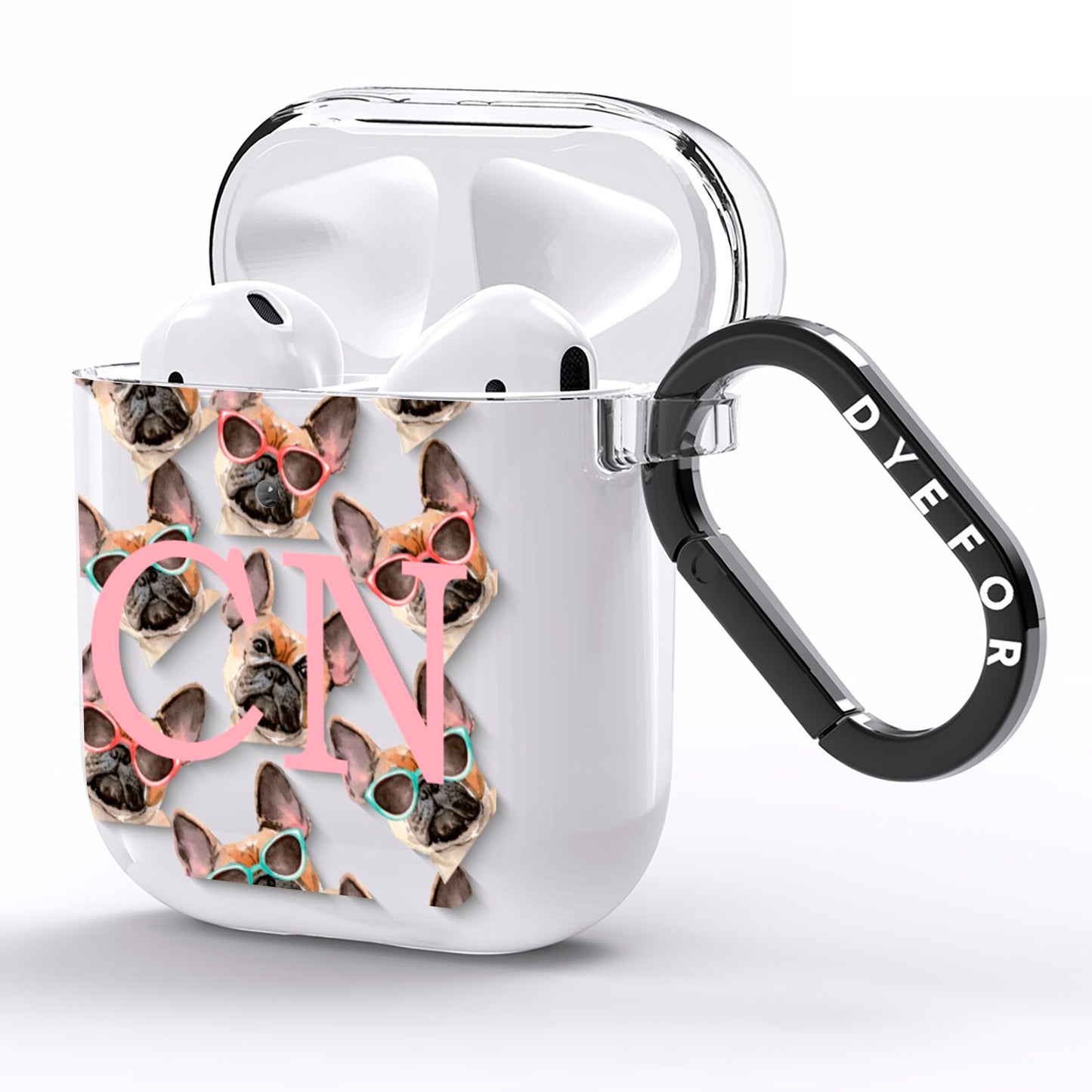 Monogrammed French Bulldog AirPods Clear Case Side Image