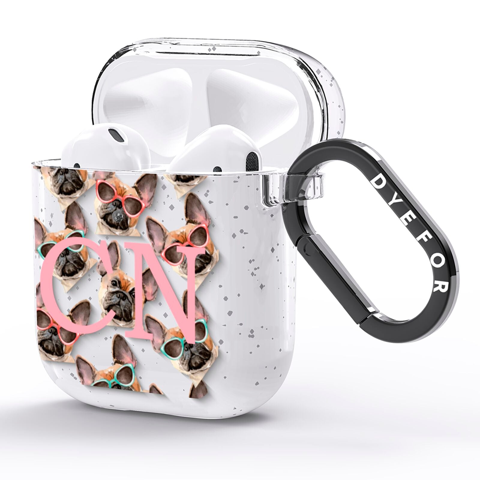 Monogrammed French Bulldog AirPods Glitter Case Side Image