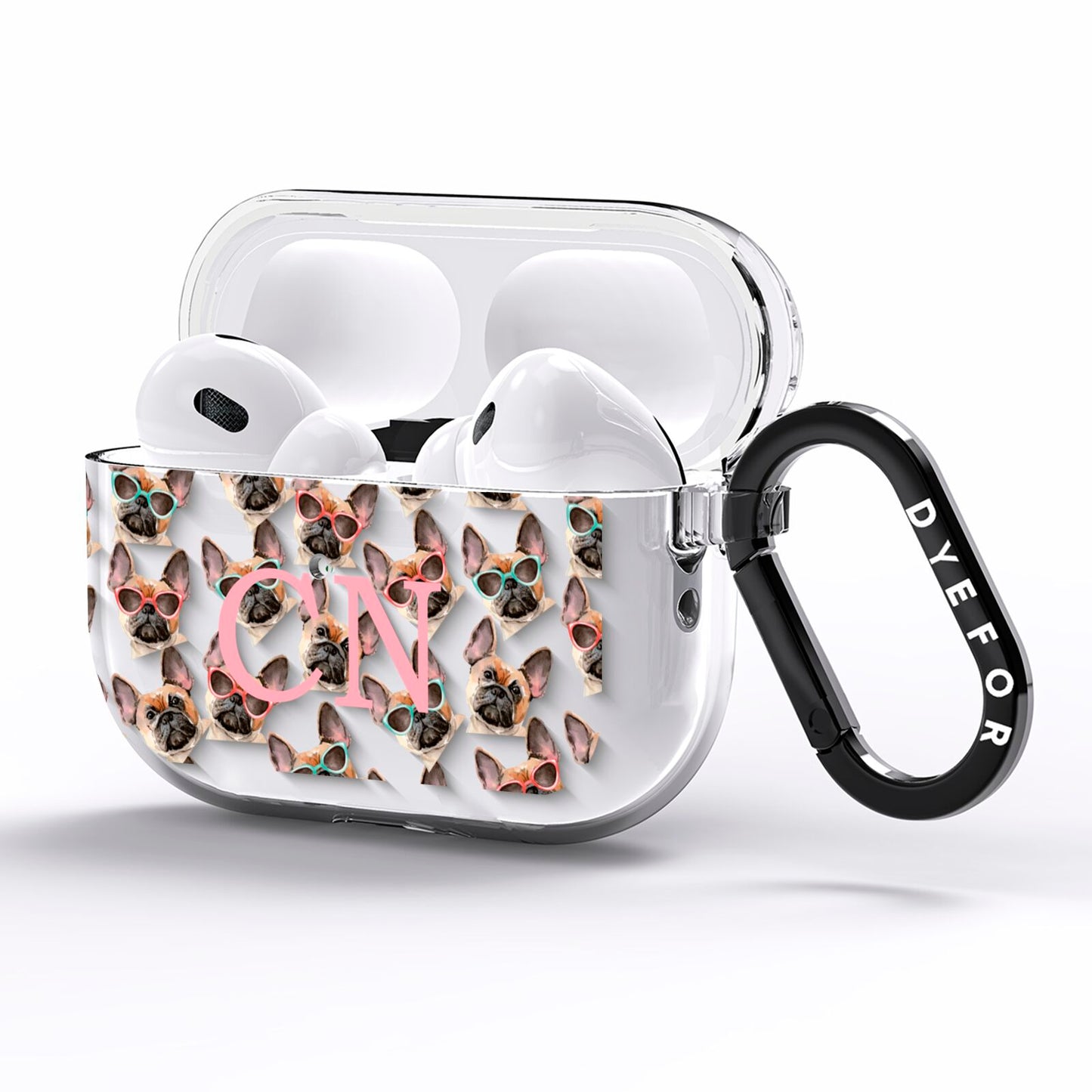 Monogrammed French Bulldog AirPods Pro Clear Case Side Image