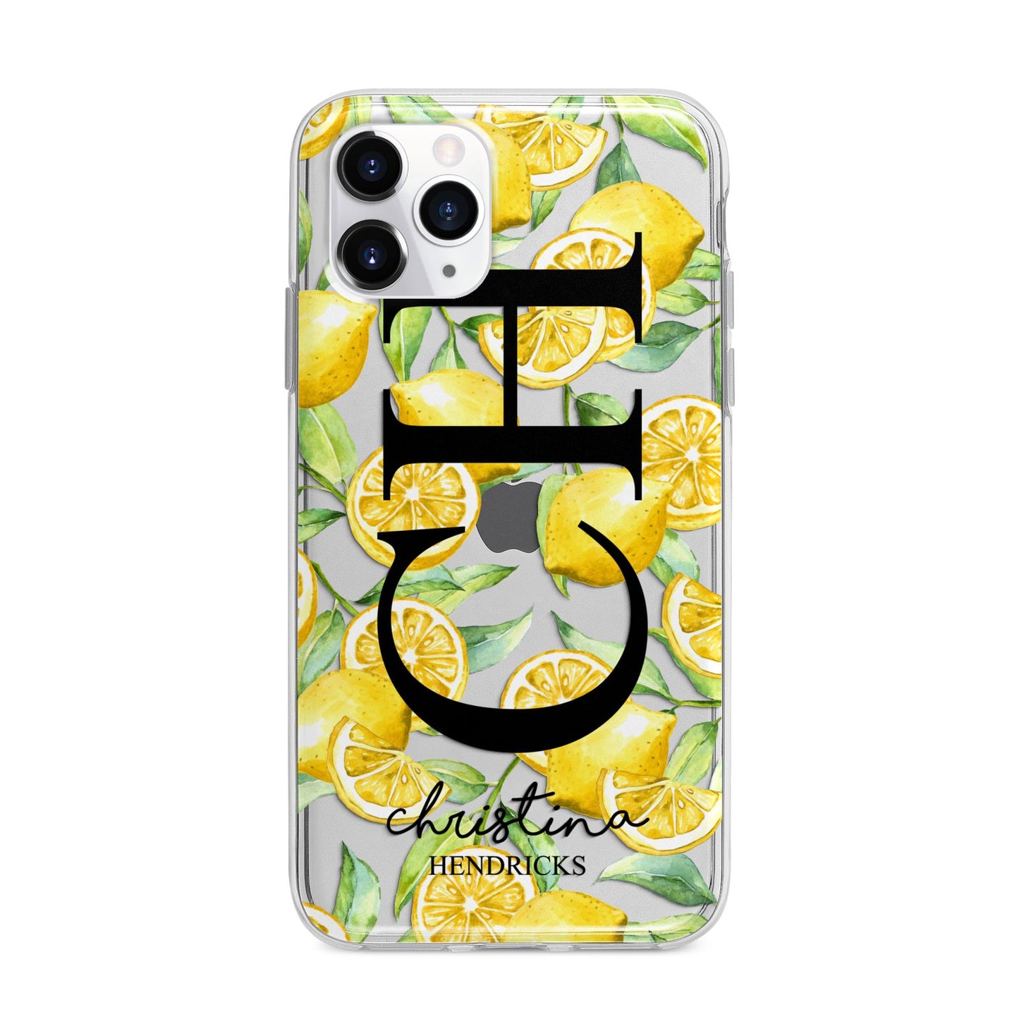 Monogrammed Lemon Fruit Apple iPhone 11 Pro Max in Silver with Bumper Case