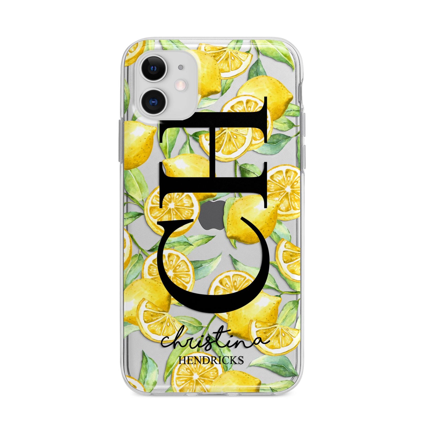 Monogrammed Lemon Fruit Apple iPhone 11 in White with Bumper Case