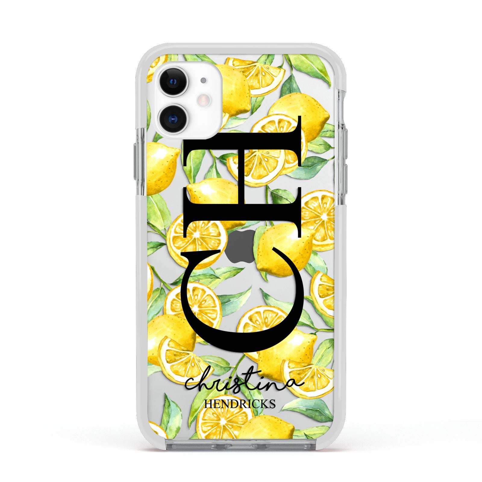 Monogrammed Lemon Fruit Apple iPhone 11 in White with White Impact Case