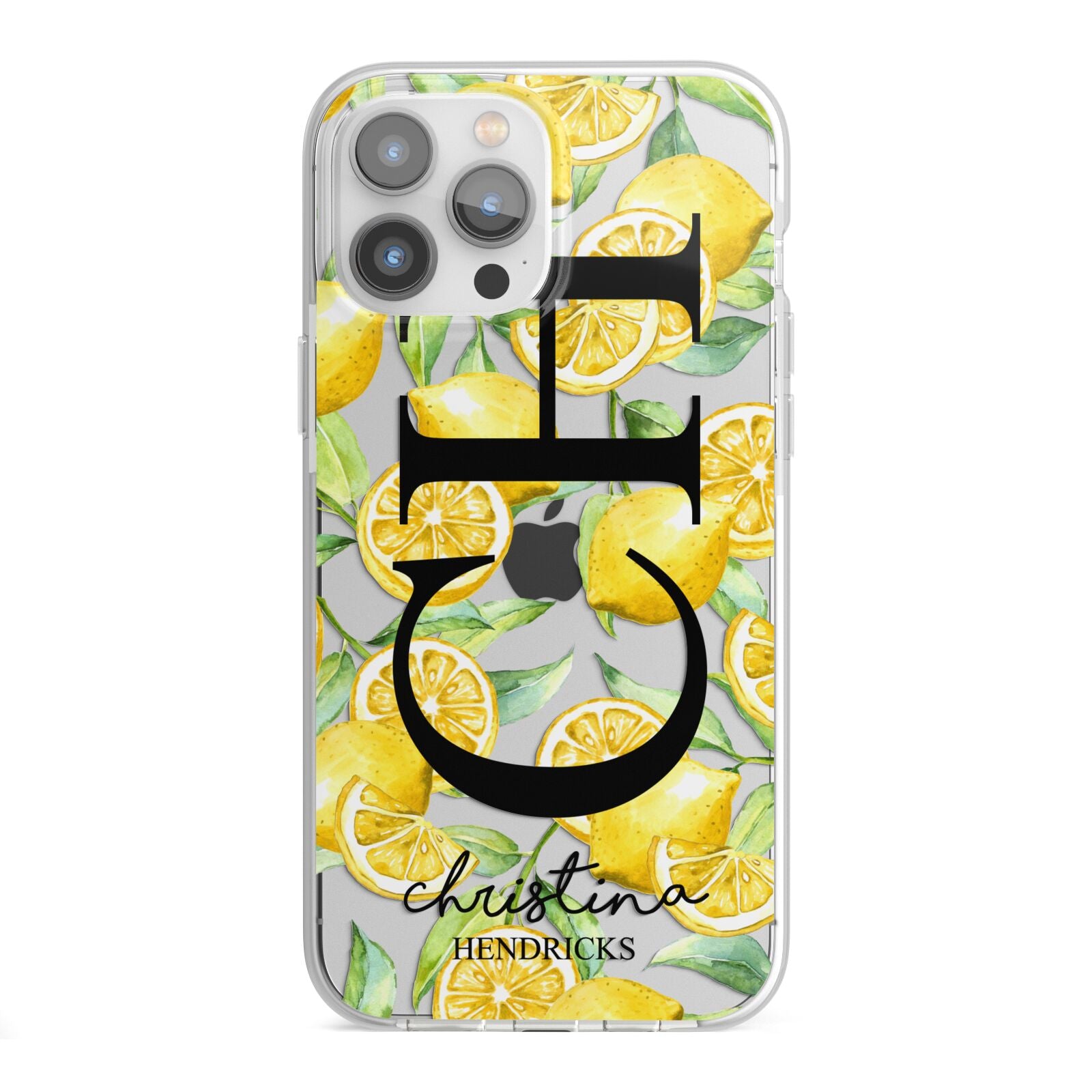 Monogrammed Lemon Fruit iPhone 13 Pro Max TPU Impact Case with White Edges