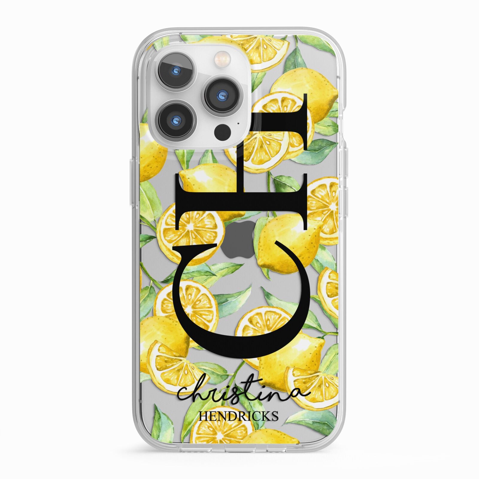 Monogrammed Lemon Fruit iPhone 13 Pro TPU Impact Case with White Edges