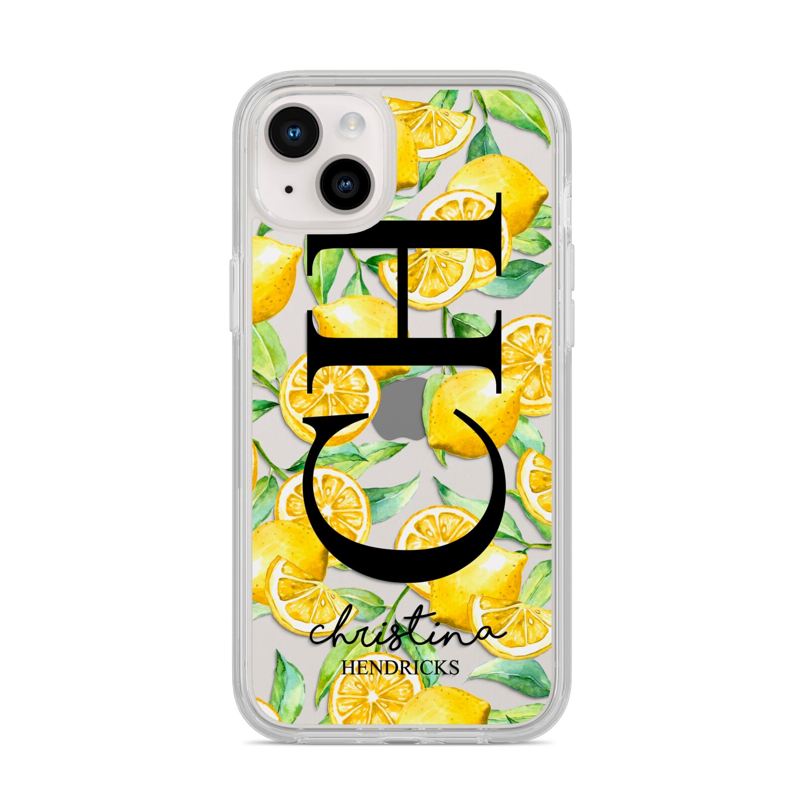 Monogrammed Lemon Fruit iPhone 14 Plus Clear Tough Case Starlight