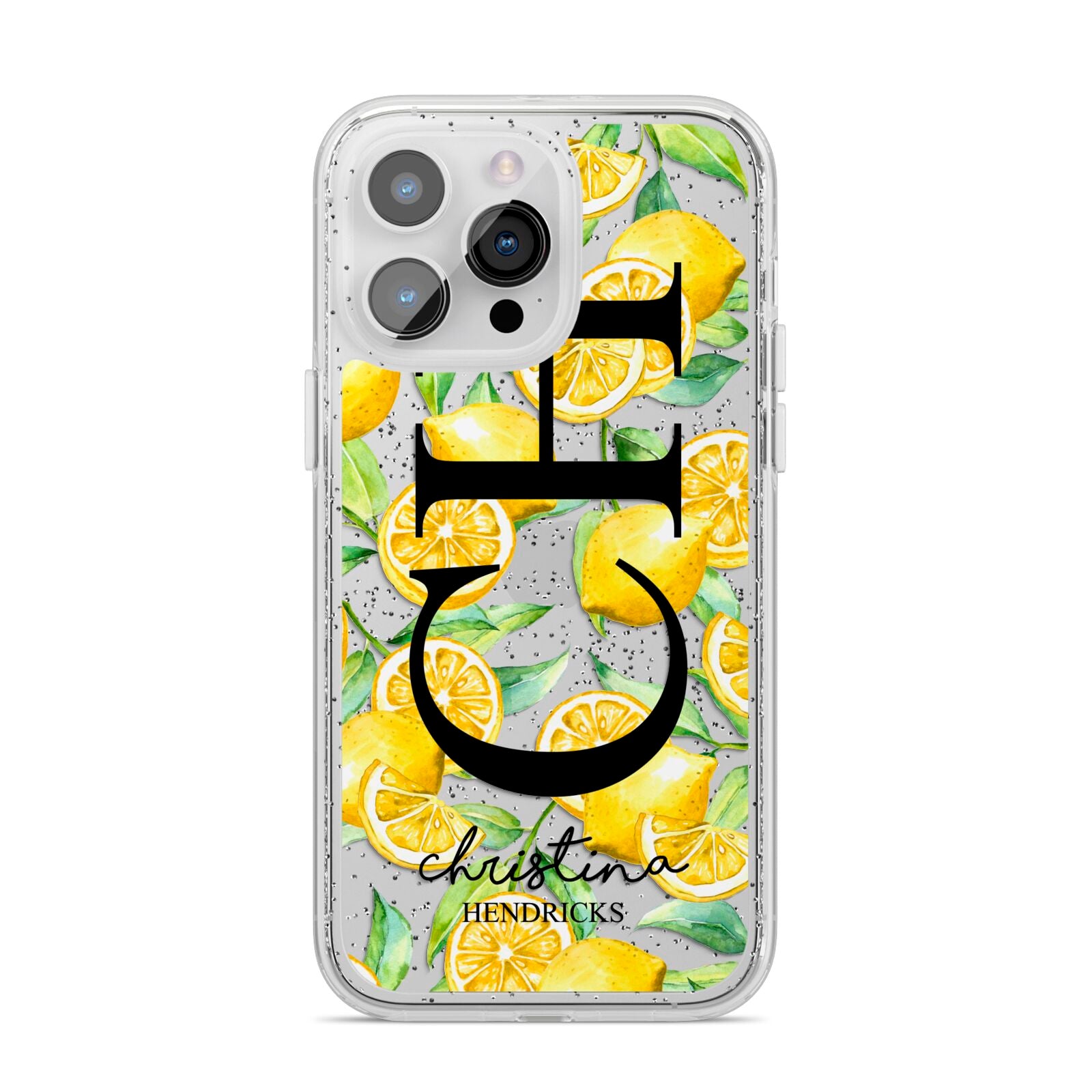 Monogrammed Lemon Fruit iPhone 14 Pro Max Glitter Tough Case Silver