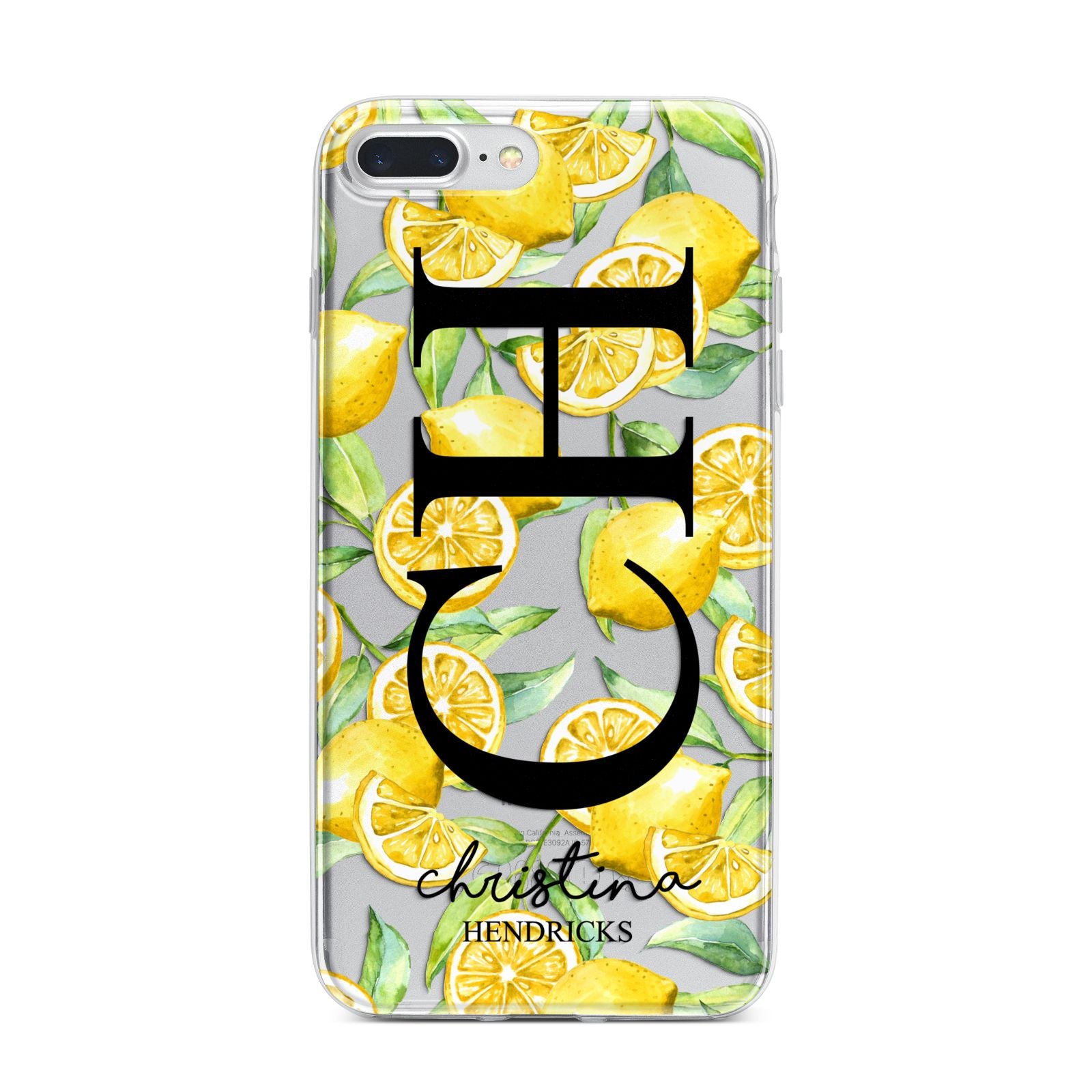 Monogrammed Lemon Fruit iPhone 7 Plus Bumper Case on Silver iPhone